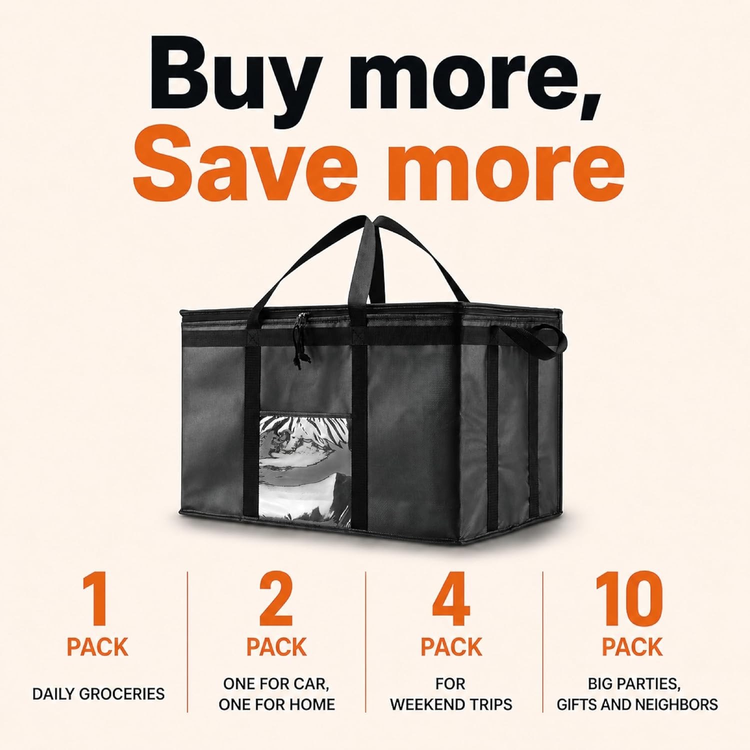 Durable Insulated Bag for Food Delivery, Reusable Cooler with Slip Pocket