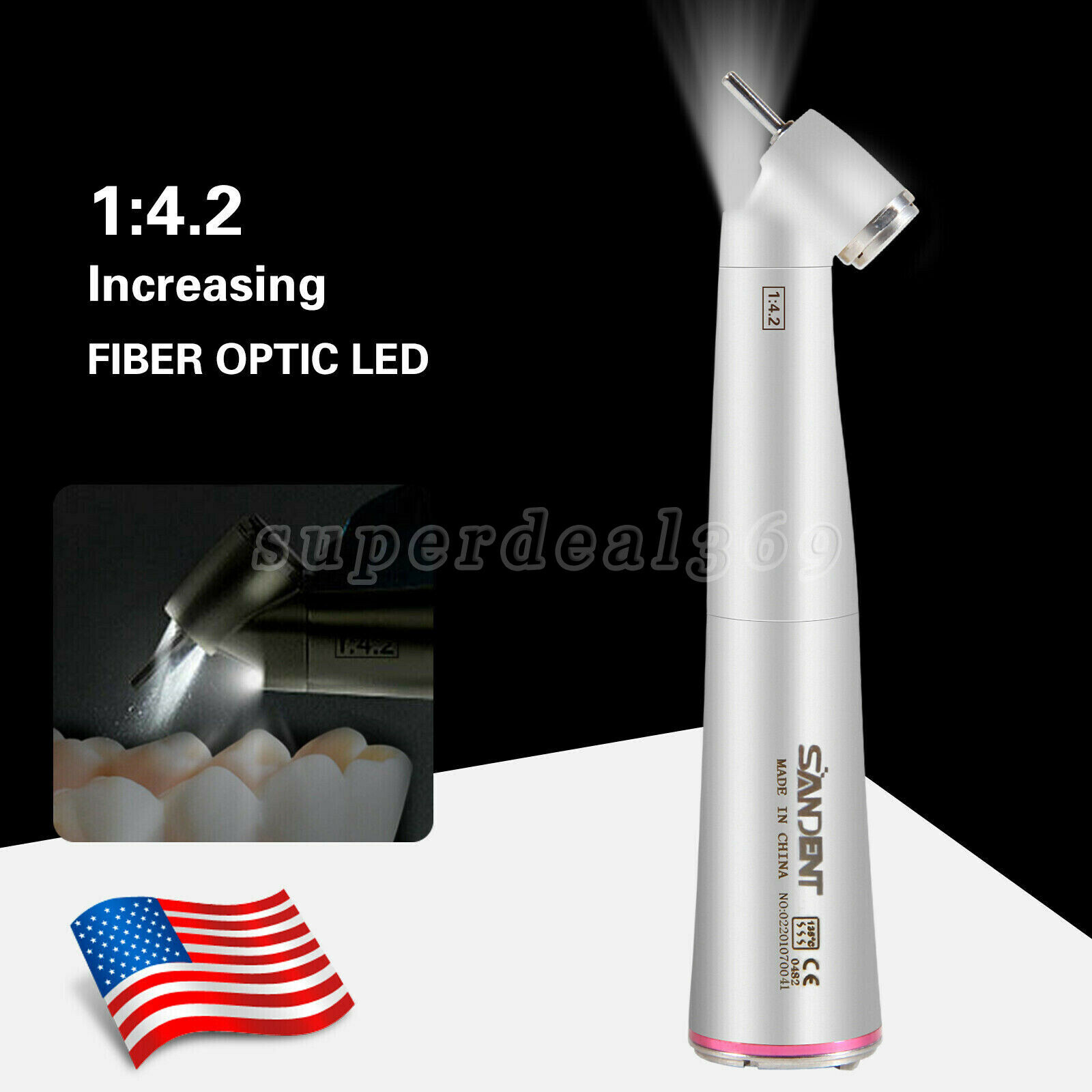 45° Angle Head Dental 1:4.2 Increasing LED Optic Contra Angle handpiece Inner US