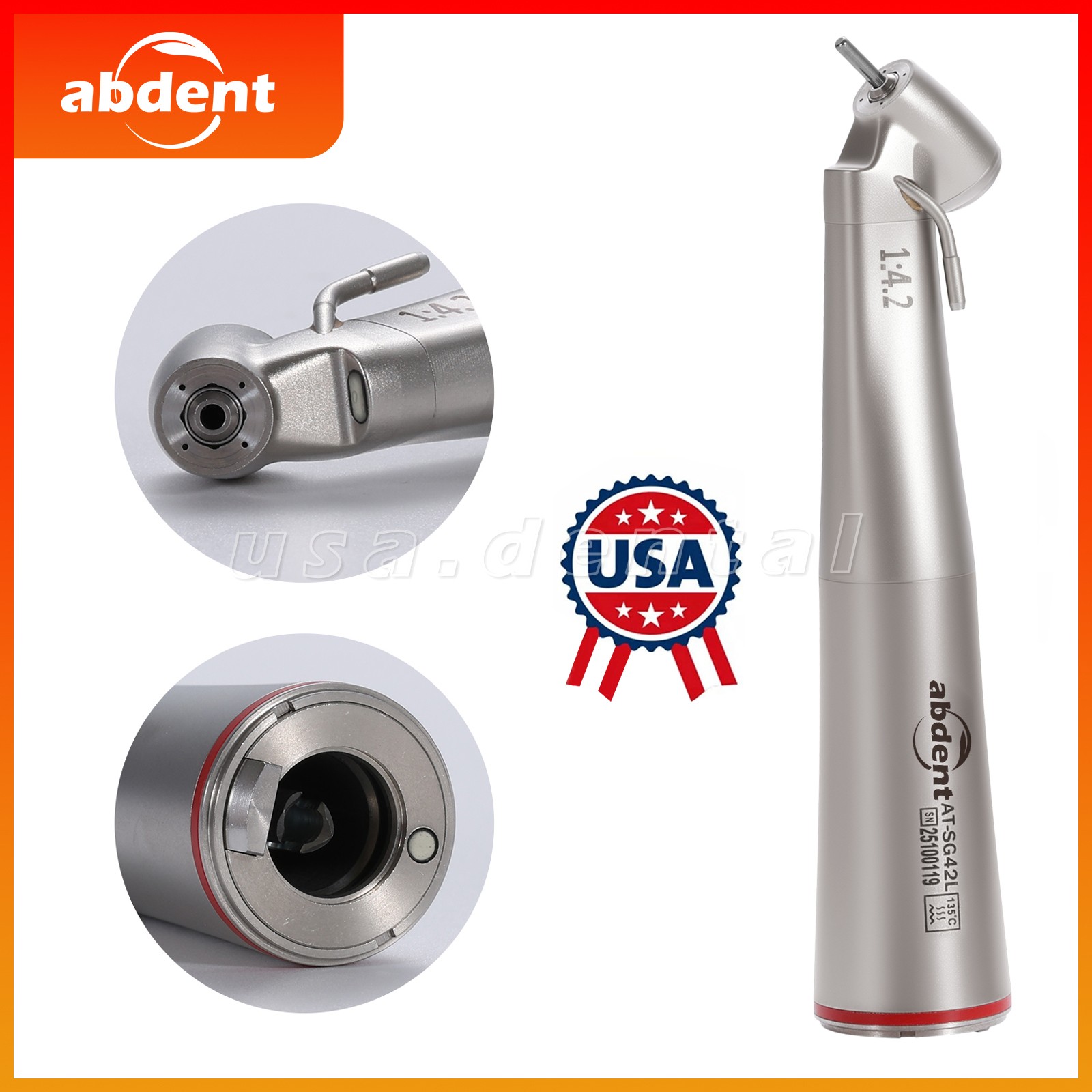 Dental Optic Fiber LED 1:4.2 Increasing Handpiece 45°Angle Head External Channel