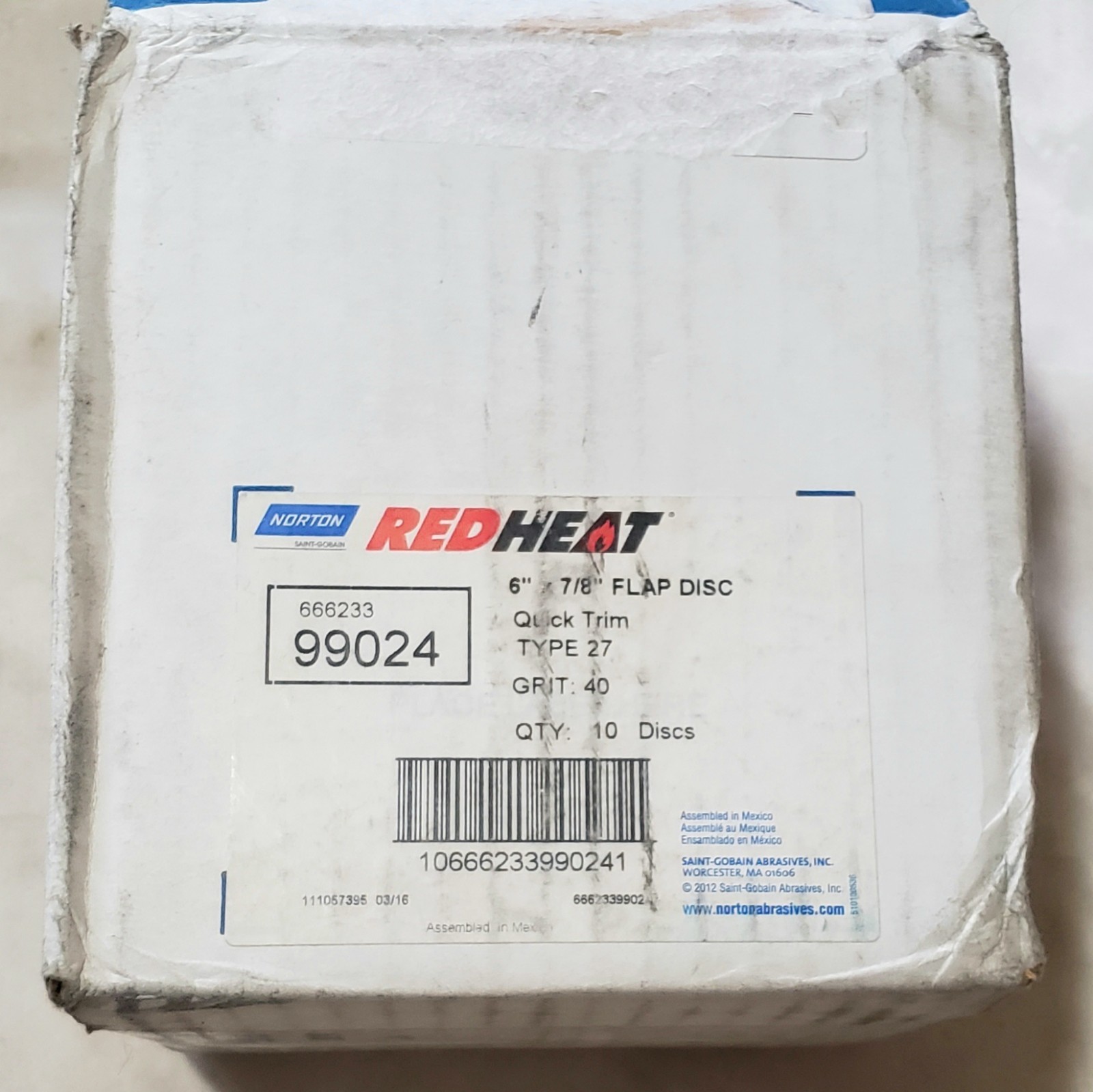 Norton 99024 Red Heat Quick Trim 6″ X 7/8″ Flap Disc Type 27 40-Grit Pack Of 10