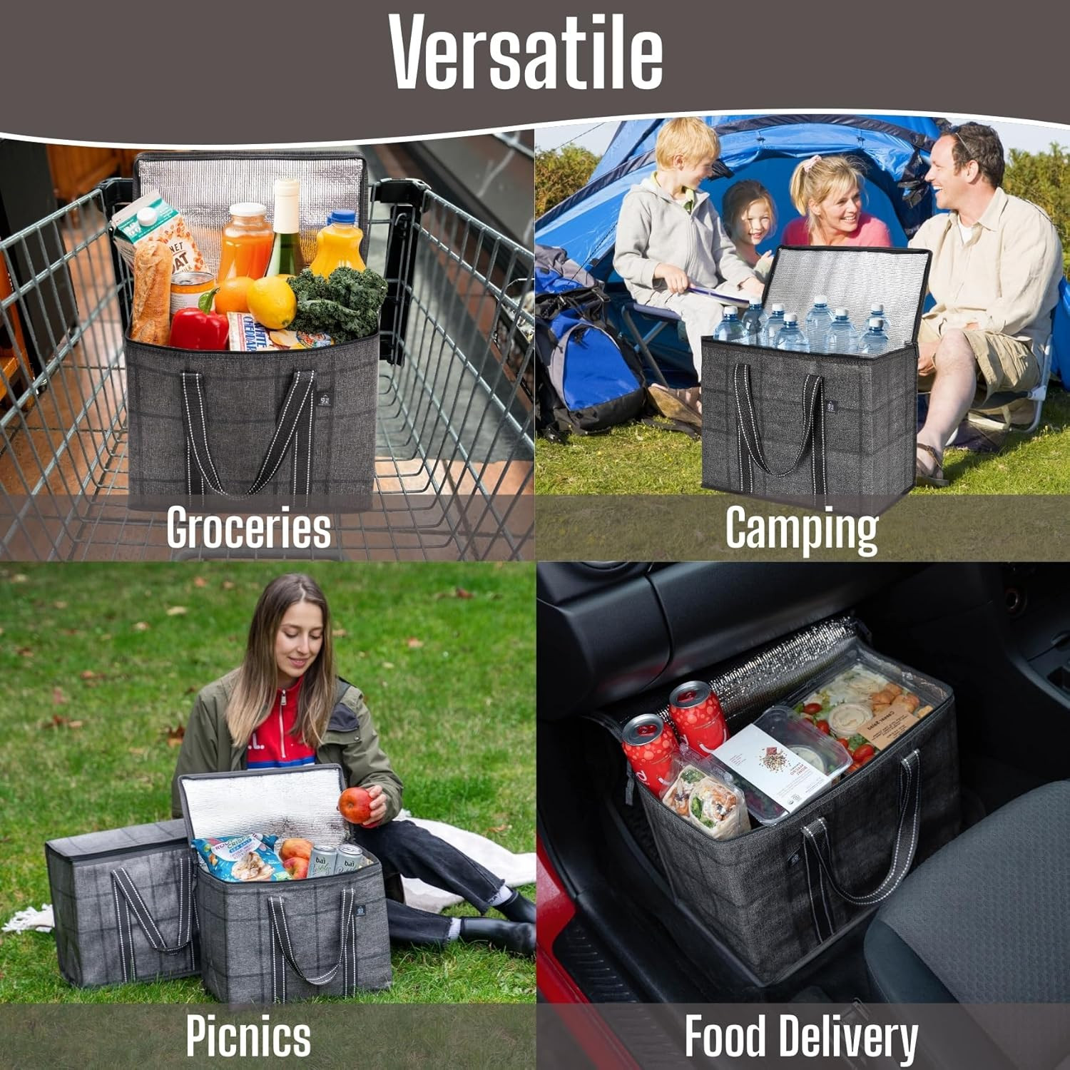 VENO 2 Pack Cooler Bag and Insulated Grocery Bags for Food Delivery, Collapsible