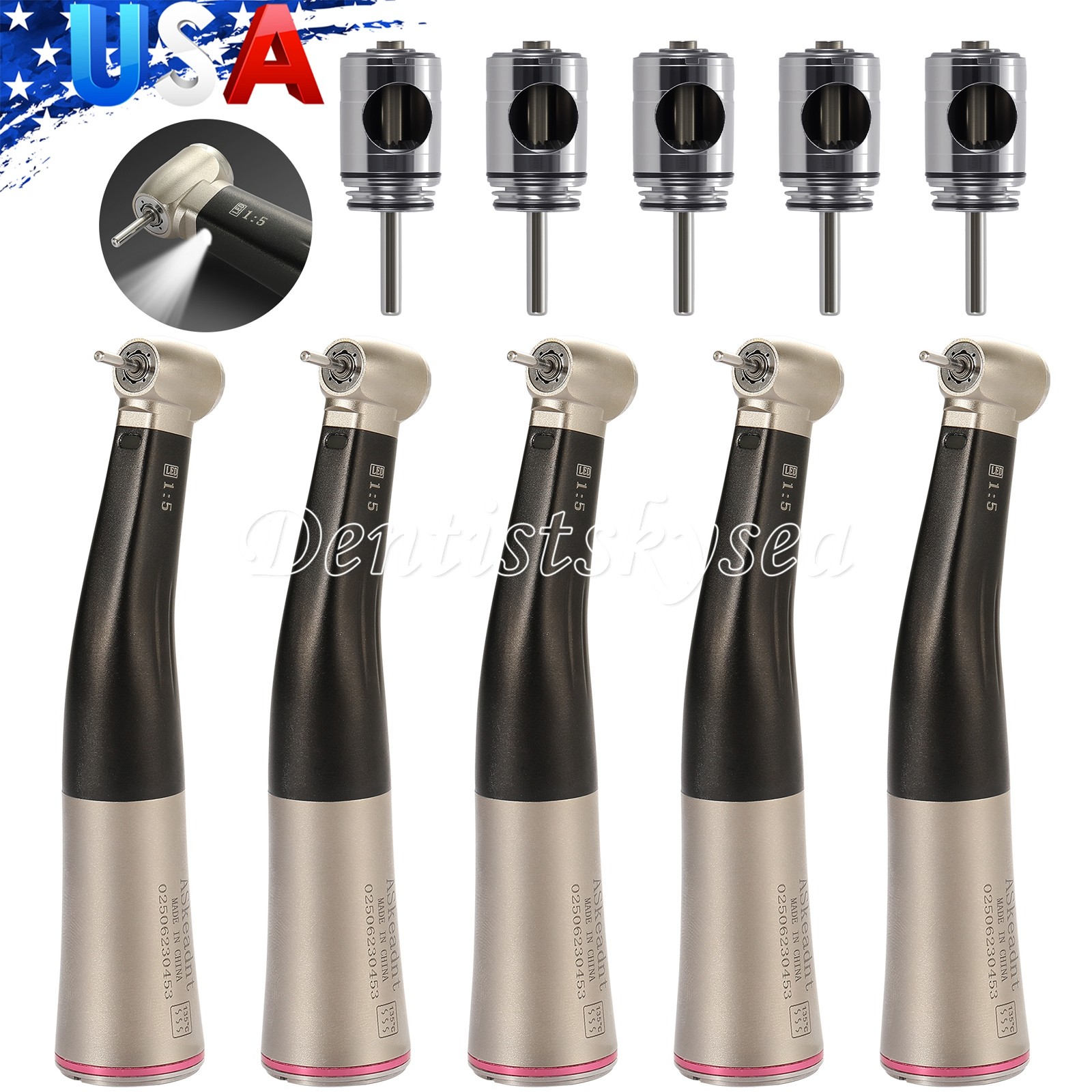 Standard Head Dental 1:5 Fiber Optic Low Speed Handpiece Contra Angle Cartridge