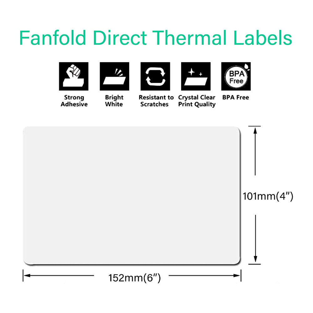 500 4″ x 6″ Fanfold Direct Thermal Shipping Labels for Zebra & Rollo Printers US