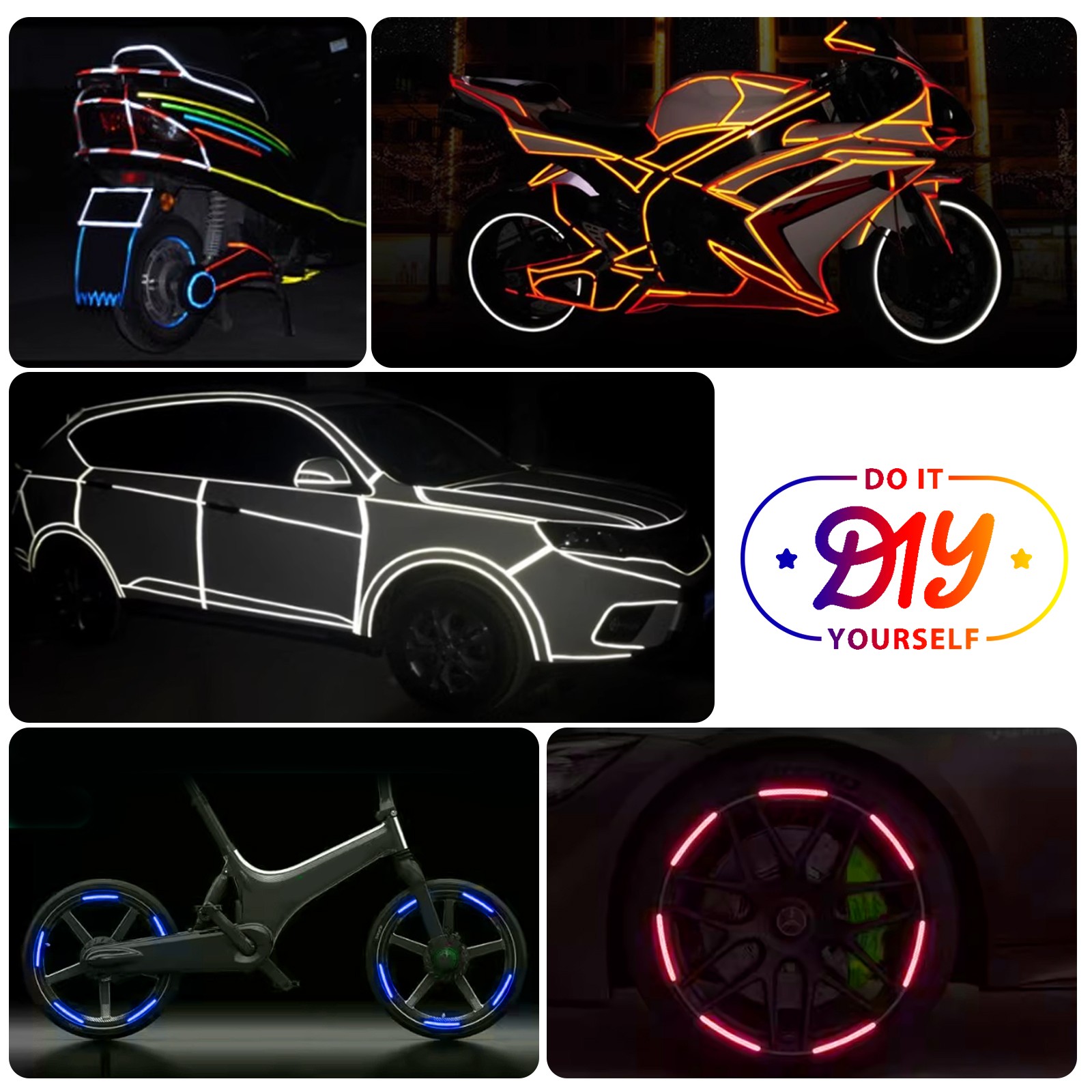 Reflective Safety Tape Self Adhesive pinstripe Sticker Strip Decal 26FT Roll 1CM