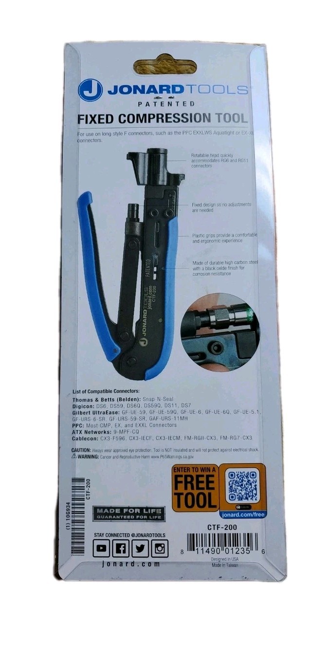 Jonard Tools Ctf-200 6 7/8 In Crimper Longer Style F-Connectors Compression New