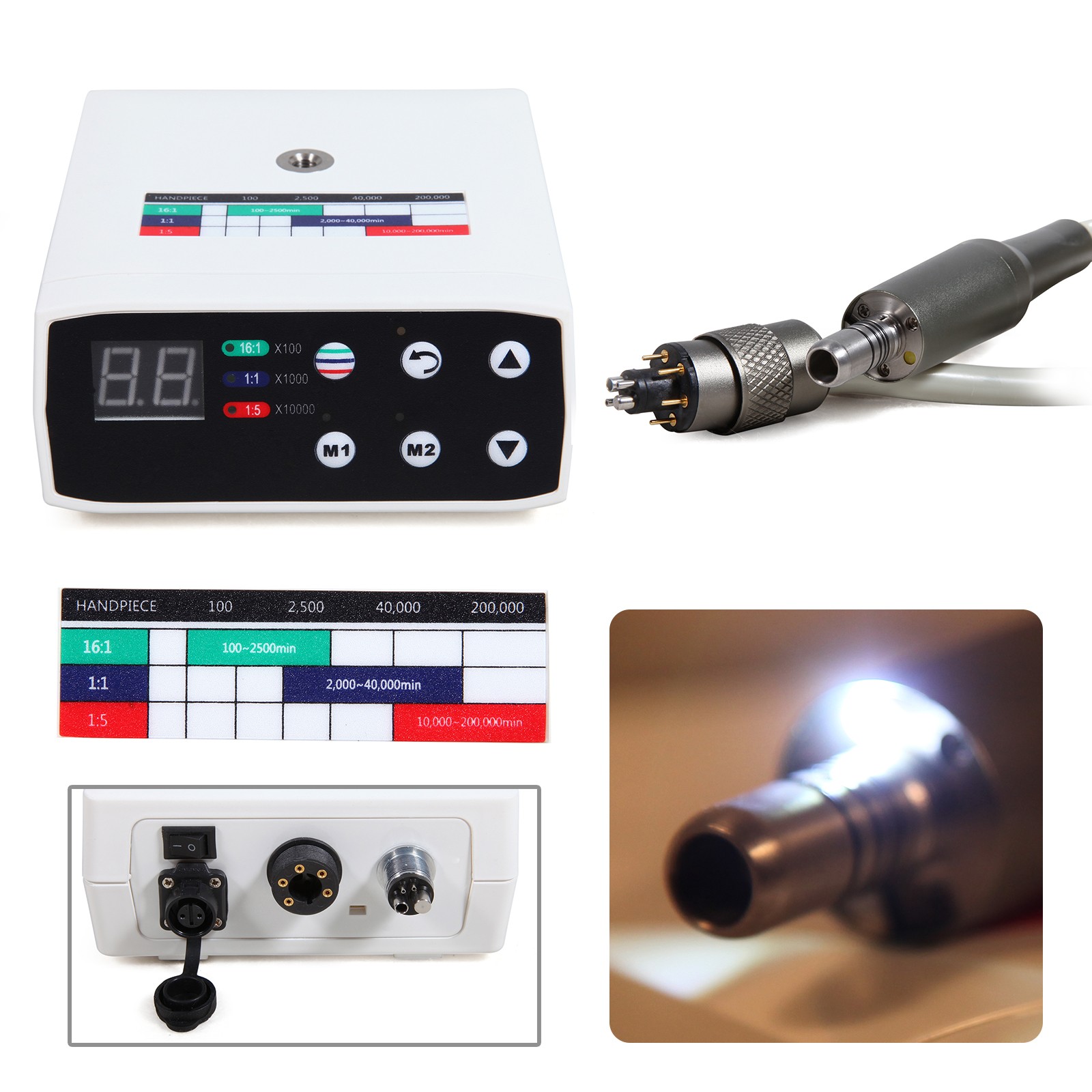 LED Electric Brushless Micro Motor/1:5 Fiber Optic Increase Contra Angle SANDENT