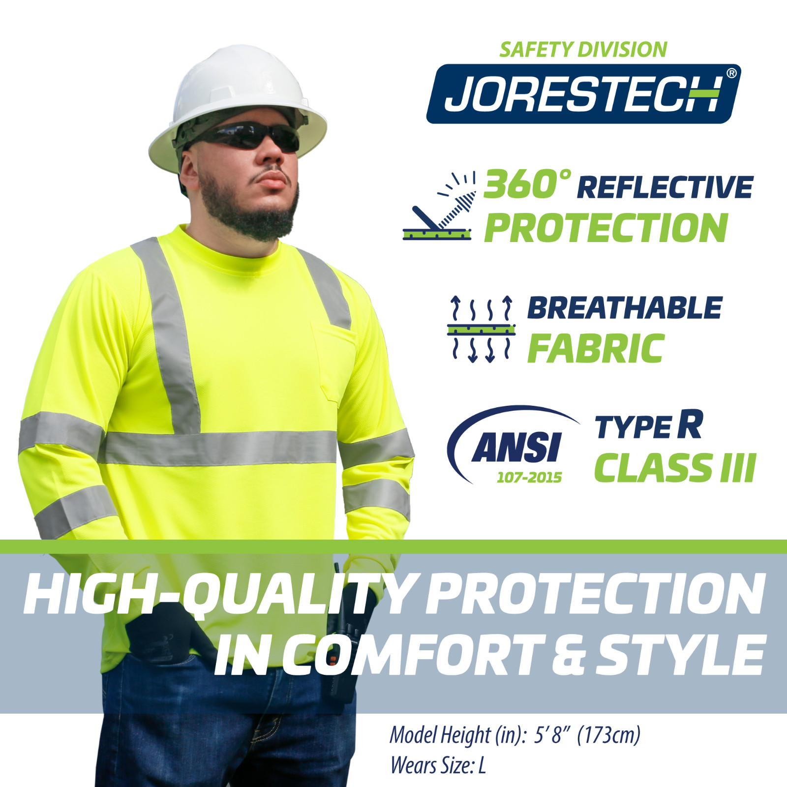5 Pack Hi Vis T Shirt ANSI Class 3 Reflective Safety Long Sleeve