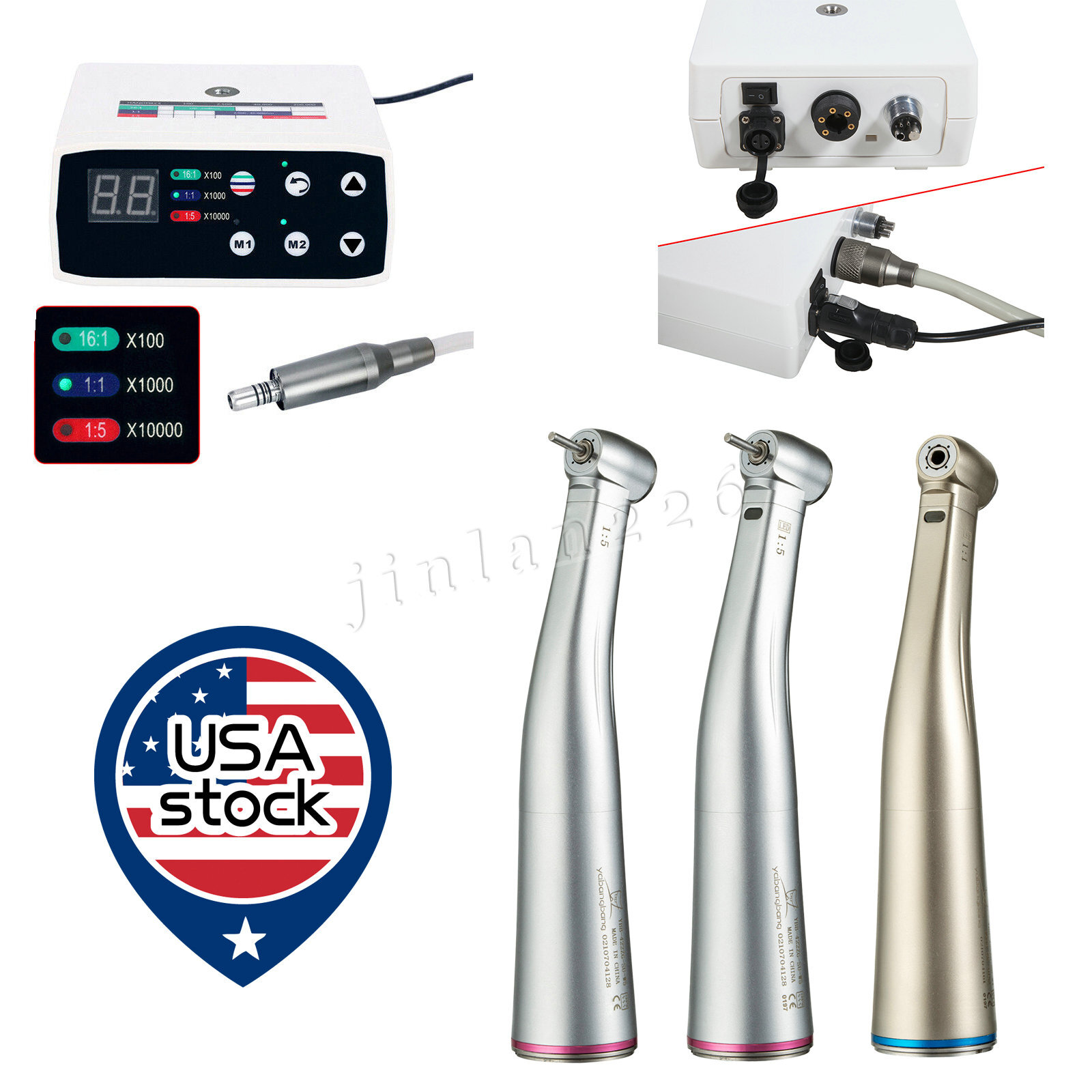 NSK Ti-MAX X95L Style Dental 1:5 LED Fiber Optic Contra Angle Handpiece Red Ring