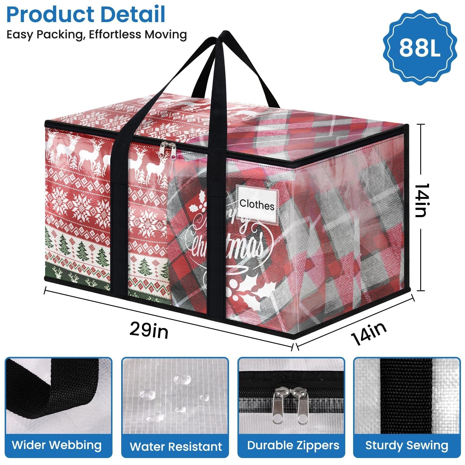 RoomHacks Heavy Duty Clear Moving Bags with Reinforced Handle and Double Zipp…