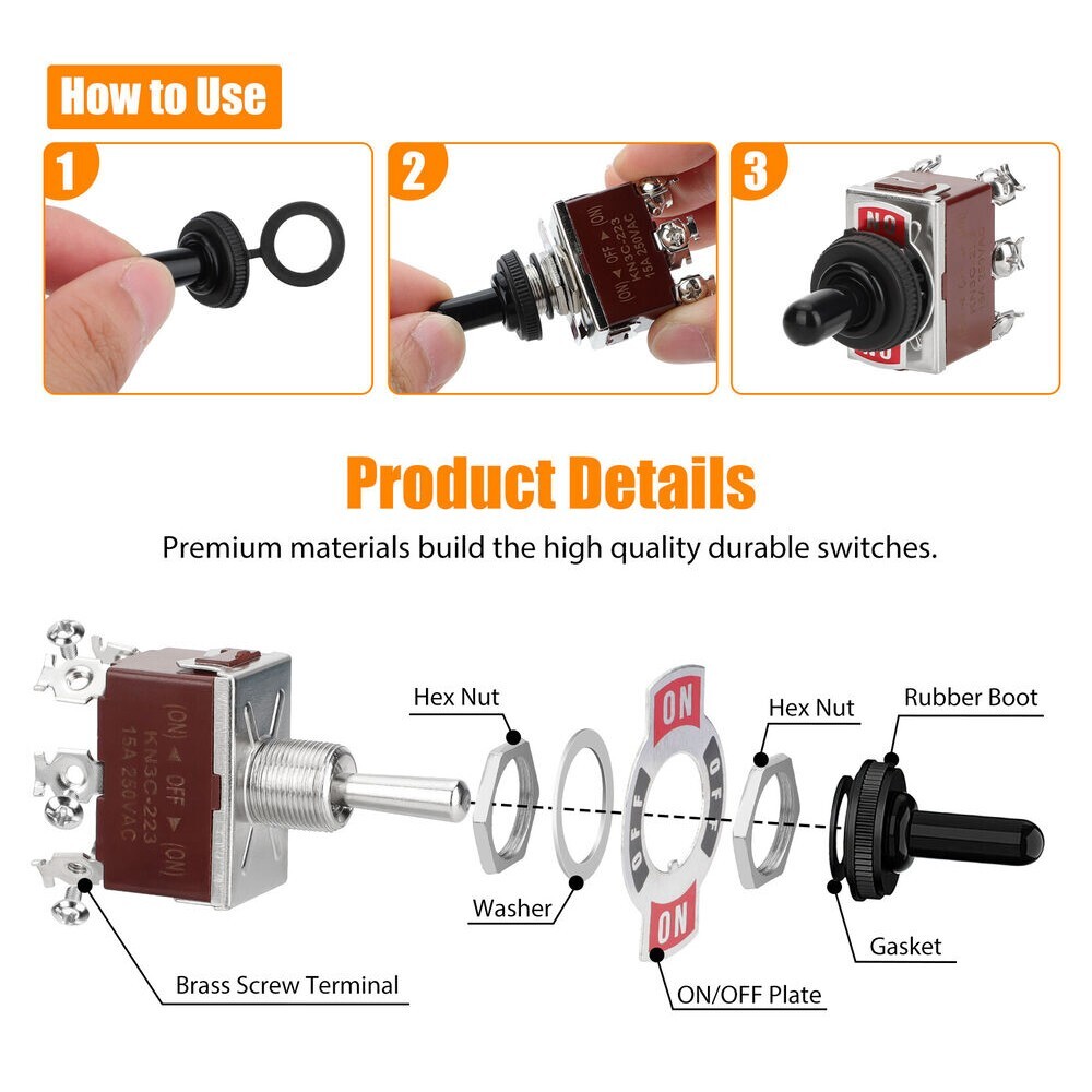 3X 3 Position 6Pin Toggle Switch Heavy Duty 20A 125V/15A 250V DPDT (ON)-OFF-(ON)
