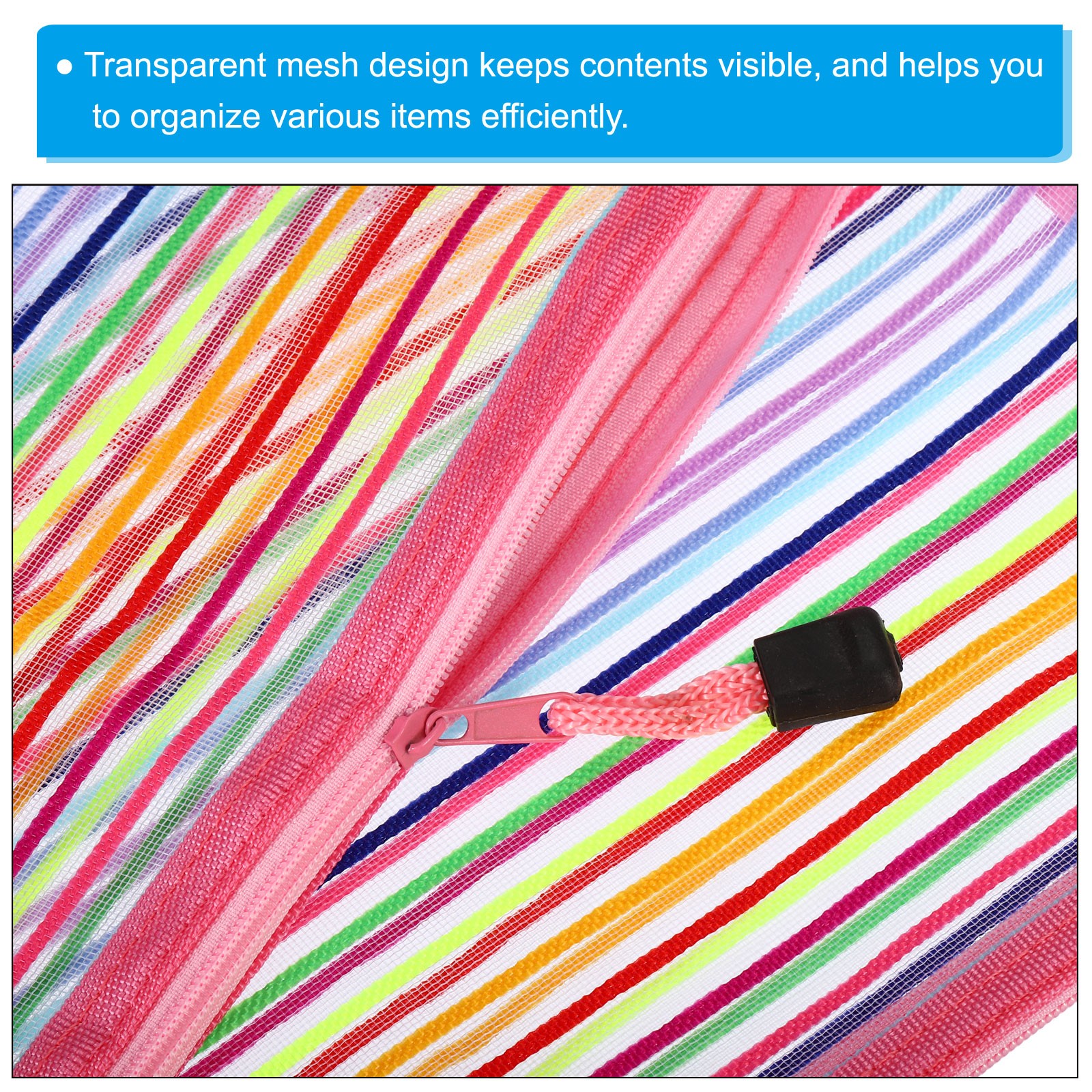 12Pcs Mesh Zipper Pouch, A5 Document Makeup Zipper Bag Travel Pouch, Pink