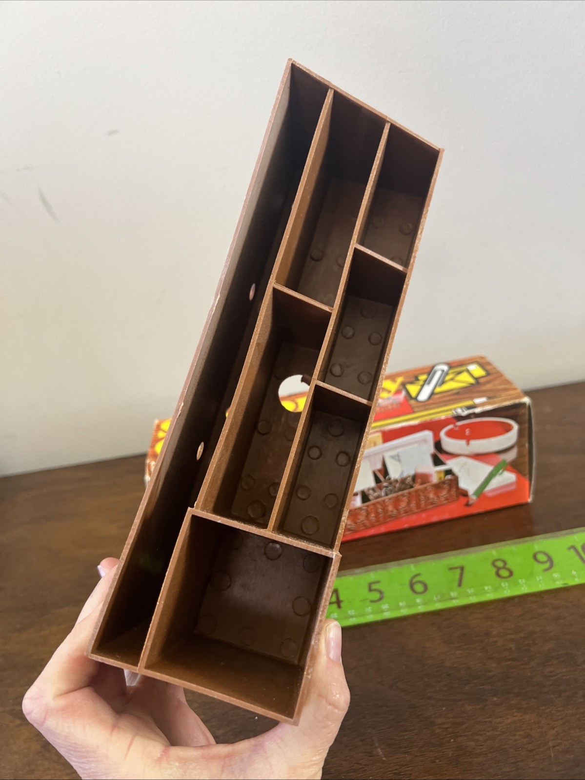 Vintage Plastic Faux Wood Stationary Caddy Hong Kong New NOS B And E Sales