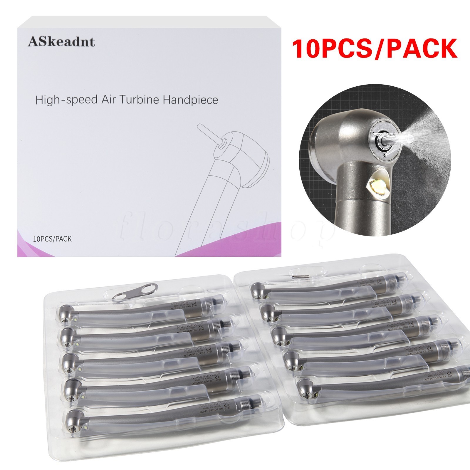 10 PCS Dental LED E-Generator Fiber Optic High Speed Handpiece 4 Hole NSK Style