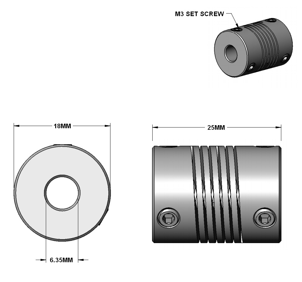 6.35 mm x 6.35 mm 1/4″ Aluminum Flexible Shaft Coupler Coupling Linear Motion