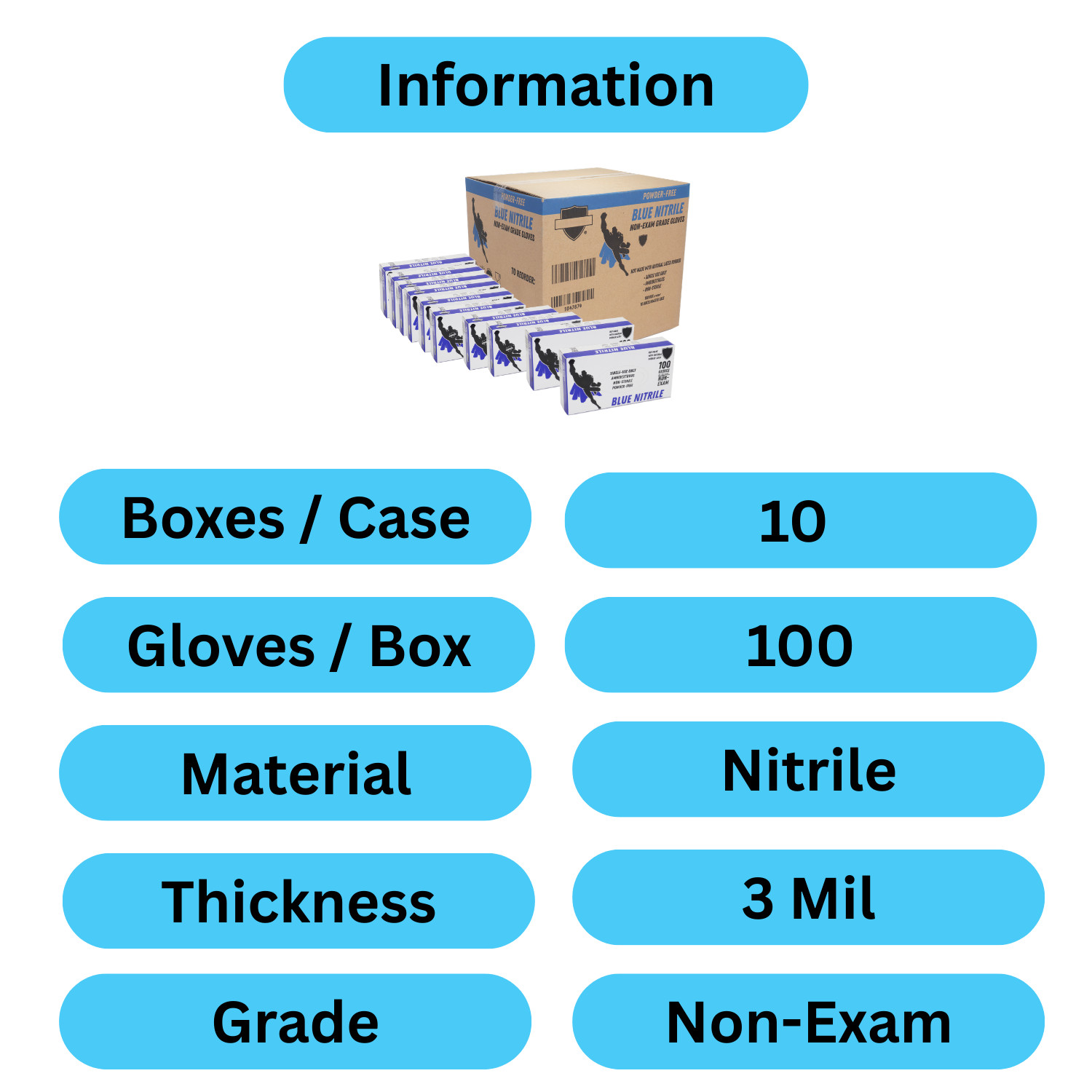 1000 Pcs, Blue Nitrile Powder-Free Disposable Gloves Large 3 MIL Finger-Textured