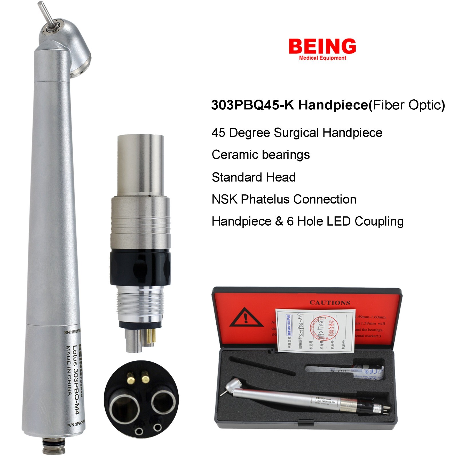 BEING Dental 45° Angle Surgical Handpiece High Speed Fiber Optic NSK Coupler 6H
