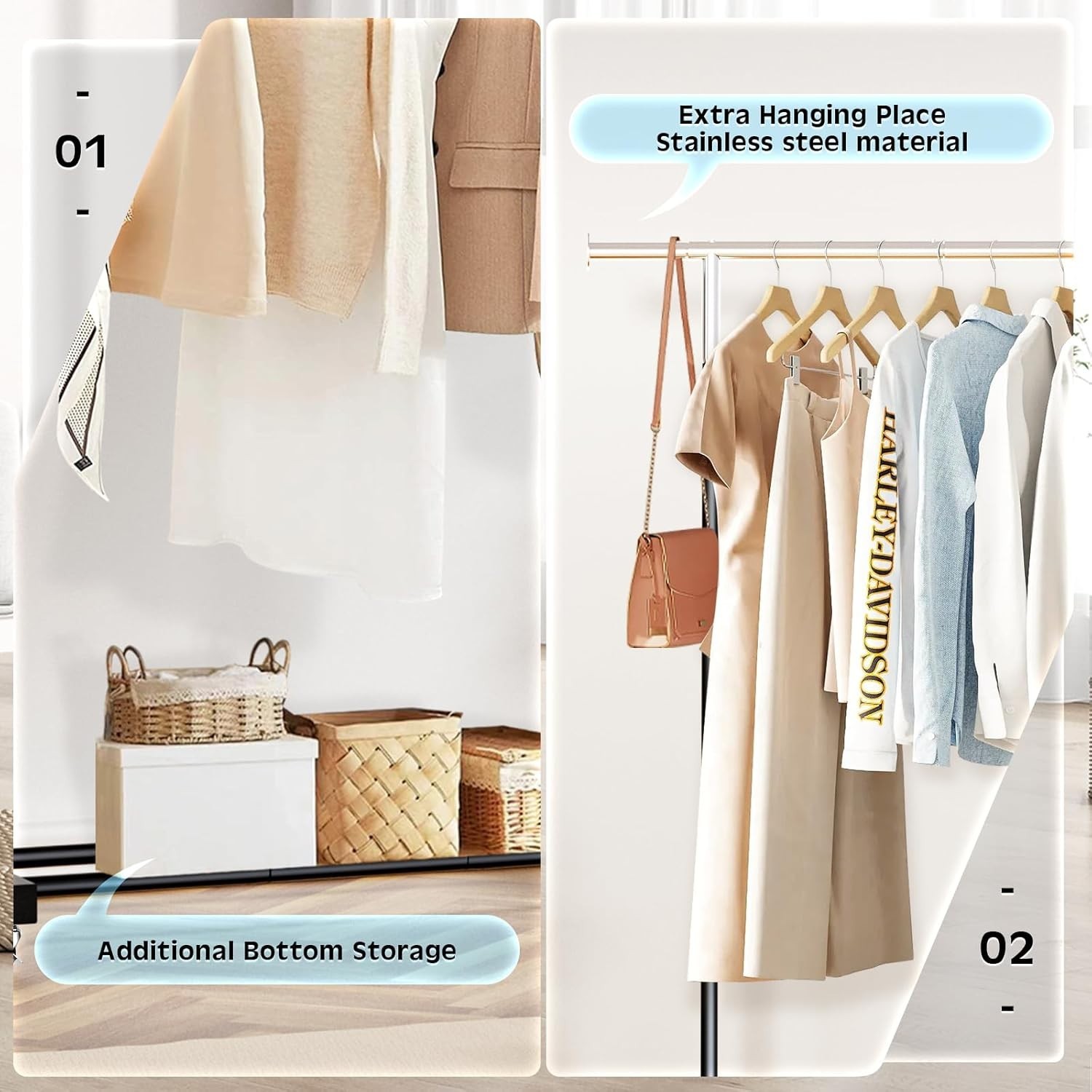Clothing Rack Heavy Duty Rolling Garment Rack with Wheels for Hanging Clothes