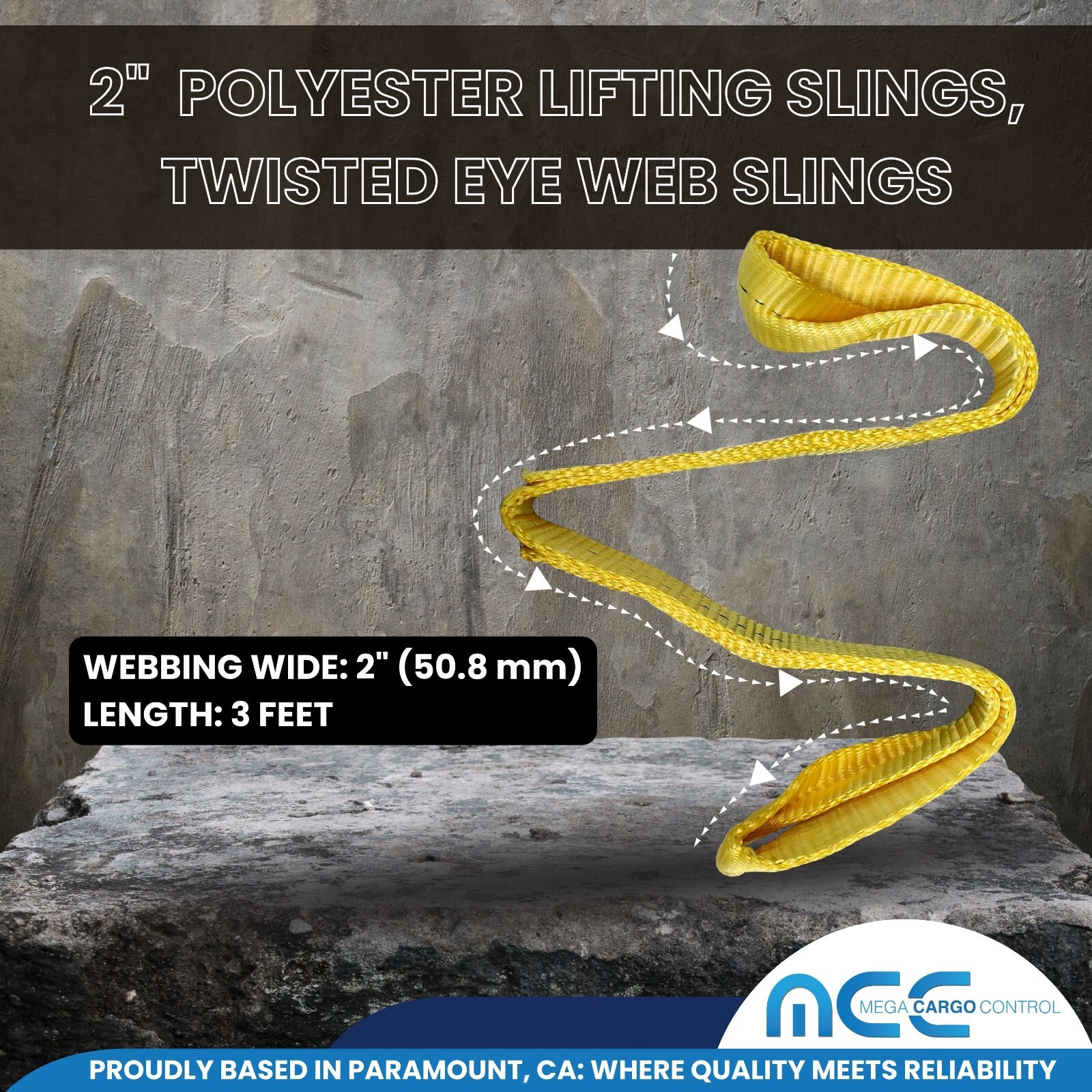 2″ x 3 / 6 / 9ft 1-Ply Twisted Eye Web Sling Lifting Strap Industrial 3100 lbs