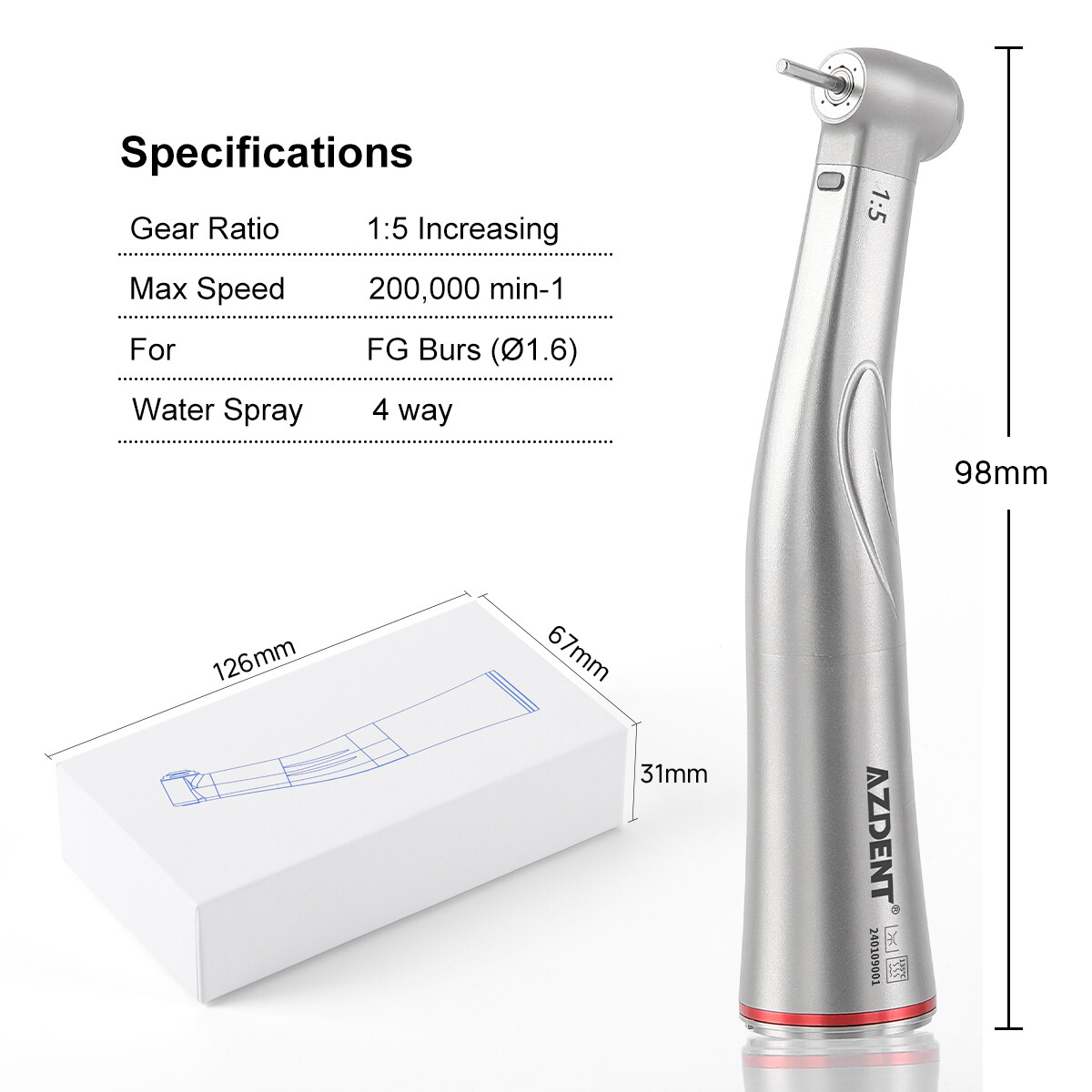 Dental 1:5 Increasing LED Fiber Optic Electric Contra Angle Handpiece Internal