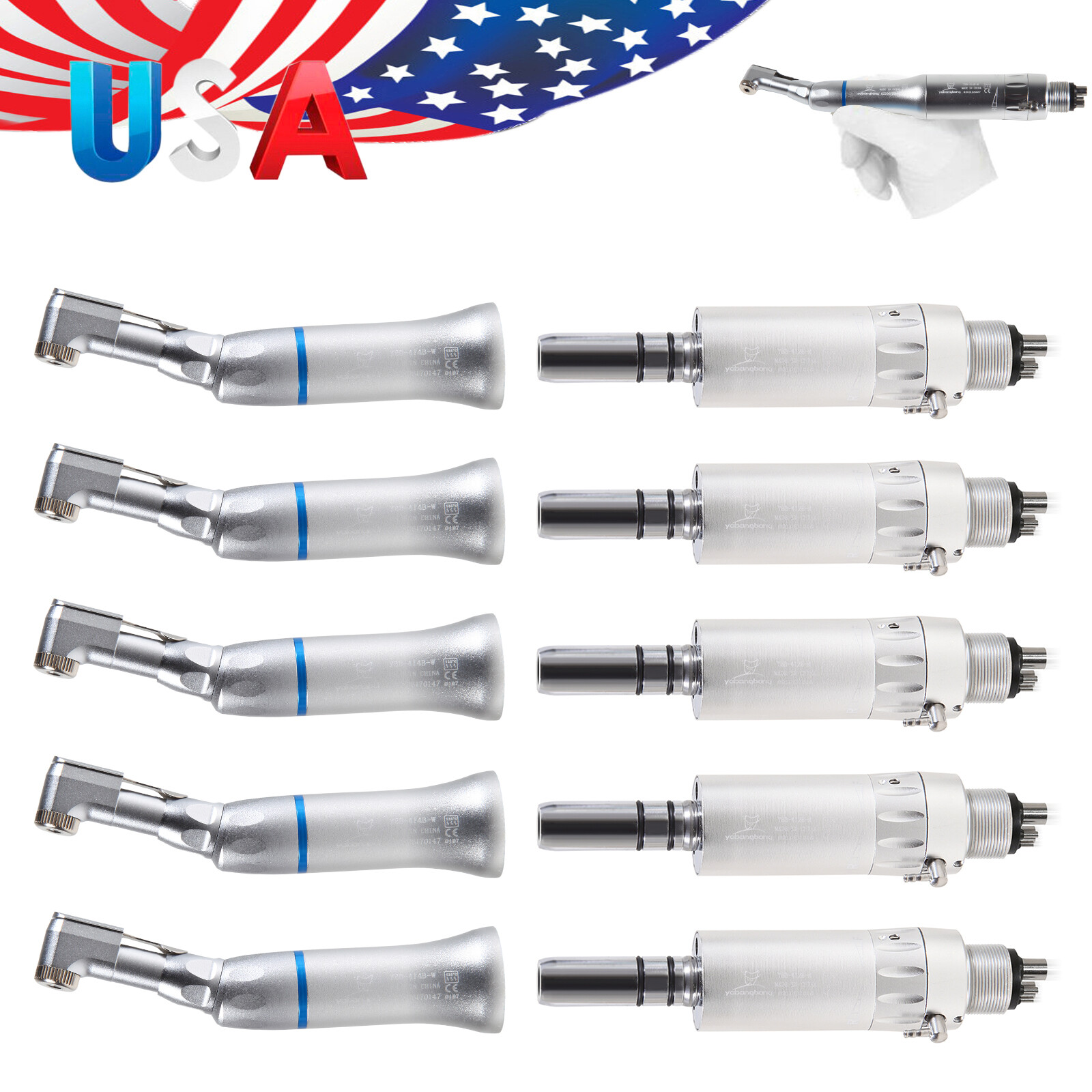 NSK Style Dental Slow Low Speed Handpiece Contra Angle/Air Motor 4 Hole