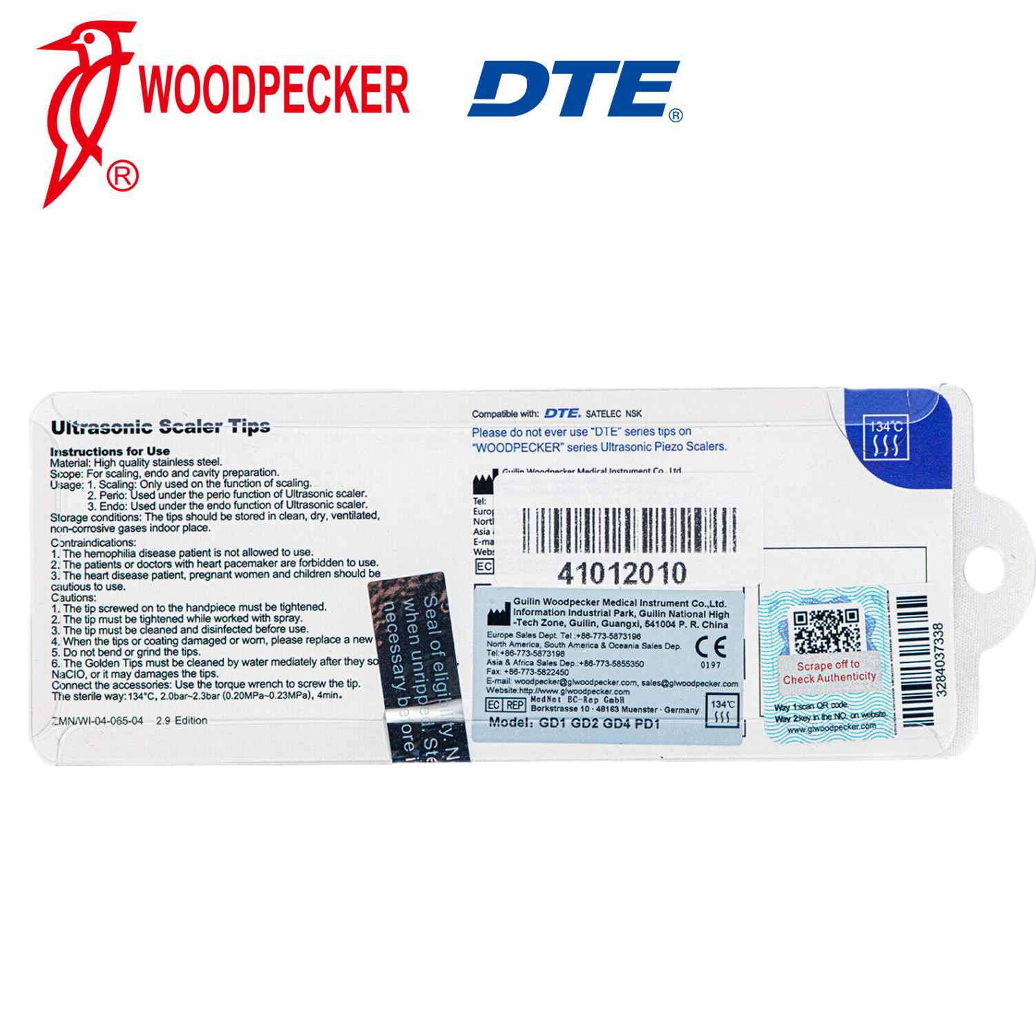 Woodpecker DTE Dental Ultrasonic Scaler Tips Kit GD1*2 GD2 GD4 PD1 Assorted
