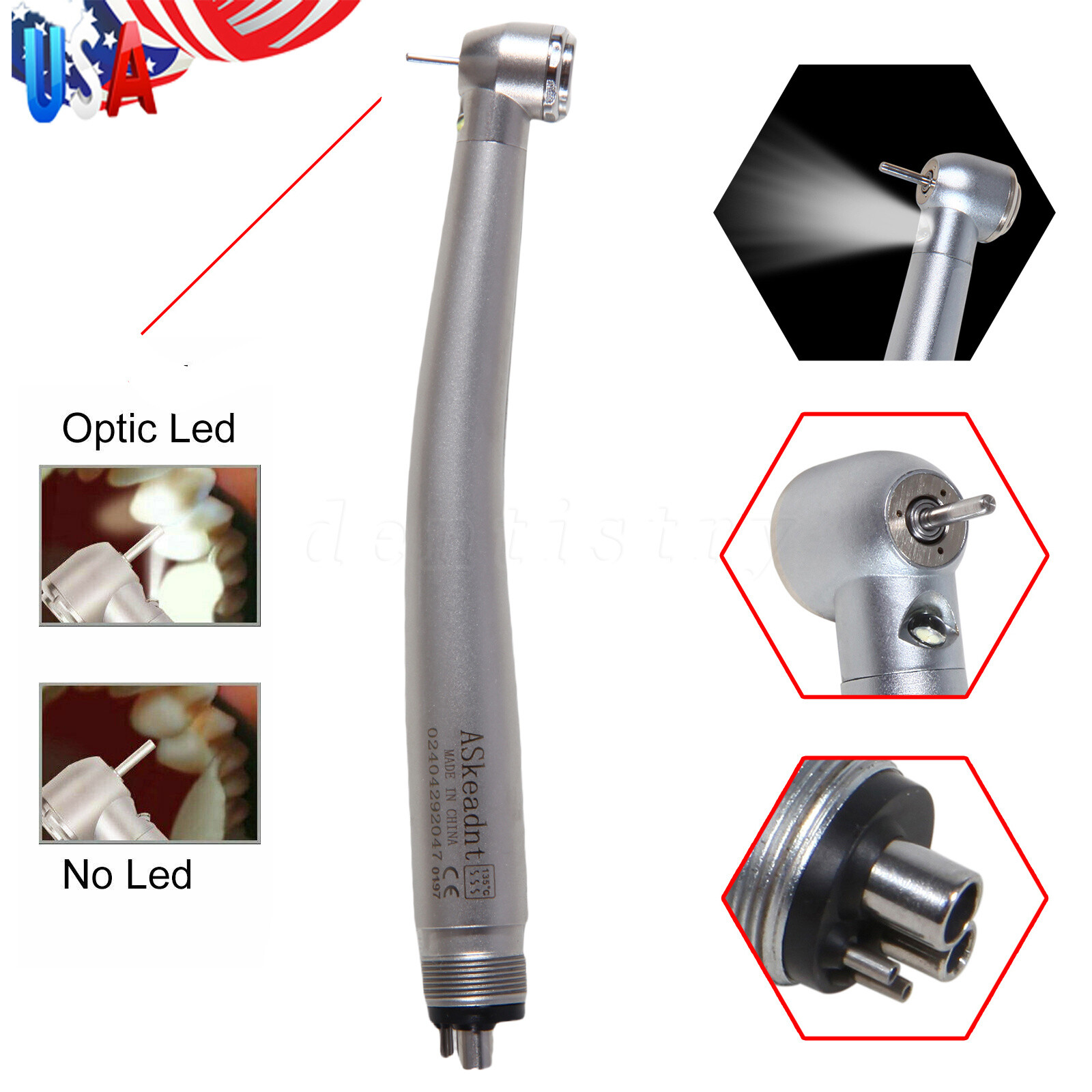 NSK STYLE Dental LED E-generator Fiber Optic High Speed Handpiece Turbine 4 Hole