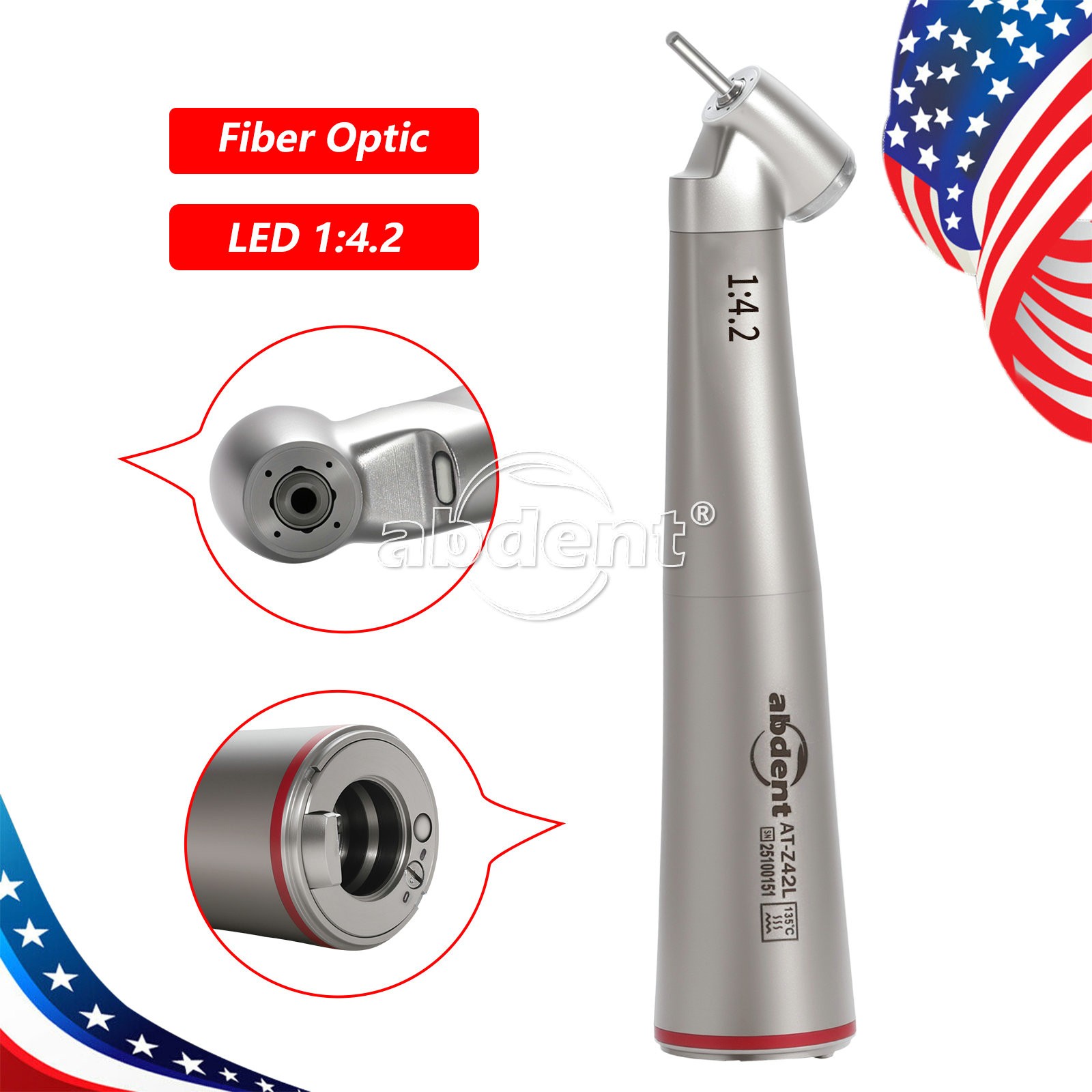 45° Electric Contra Angle LED Optic 1:4.2 Handpiece Quattro Spray abdent