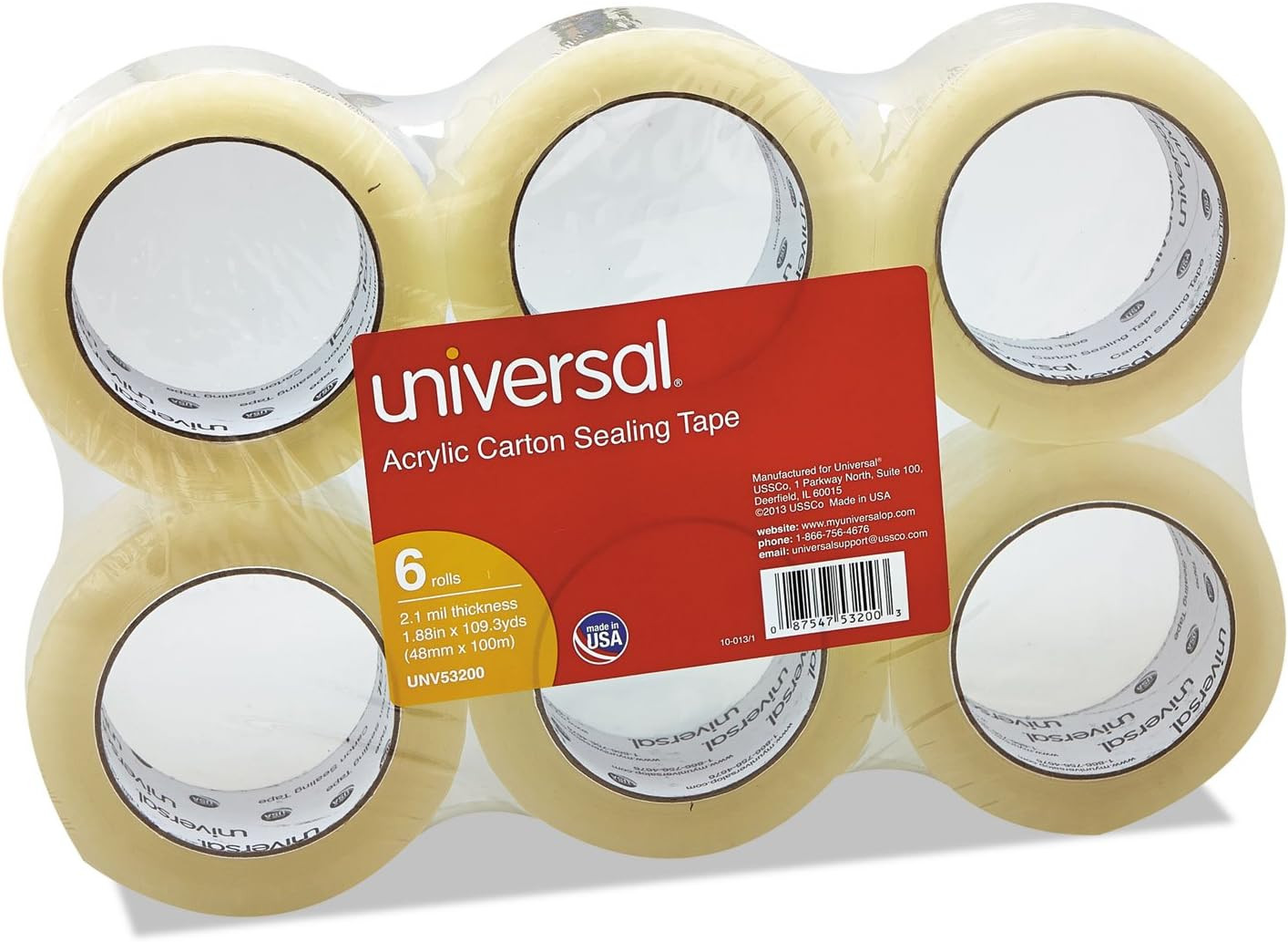 53200 General-Purpose Acrylic Box Sealing Tape, 48mm x 100m, 3-Inch Core, Clear,