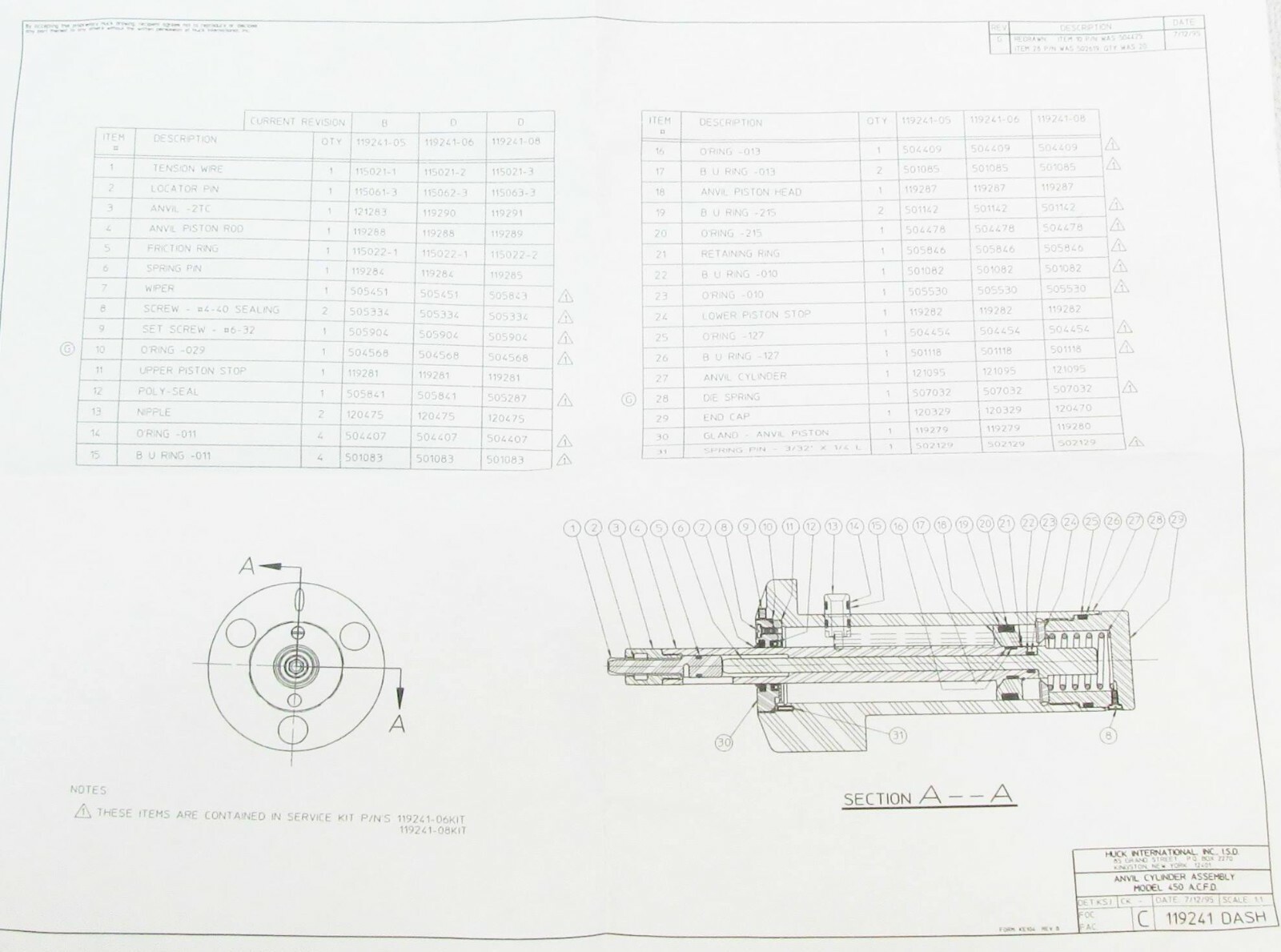 Alcoa PR119241-06Kit PR Repair Kit for Anvil Cylinder Assembly Model 450 A.C.F.D