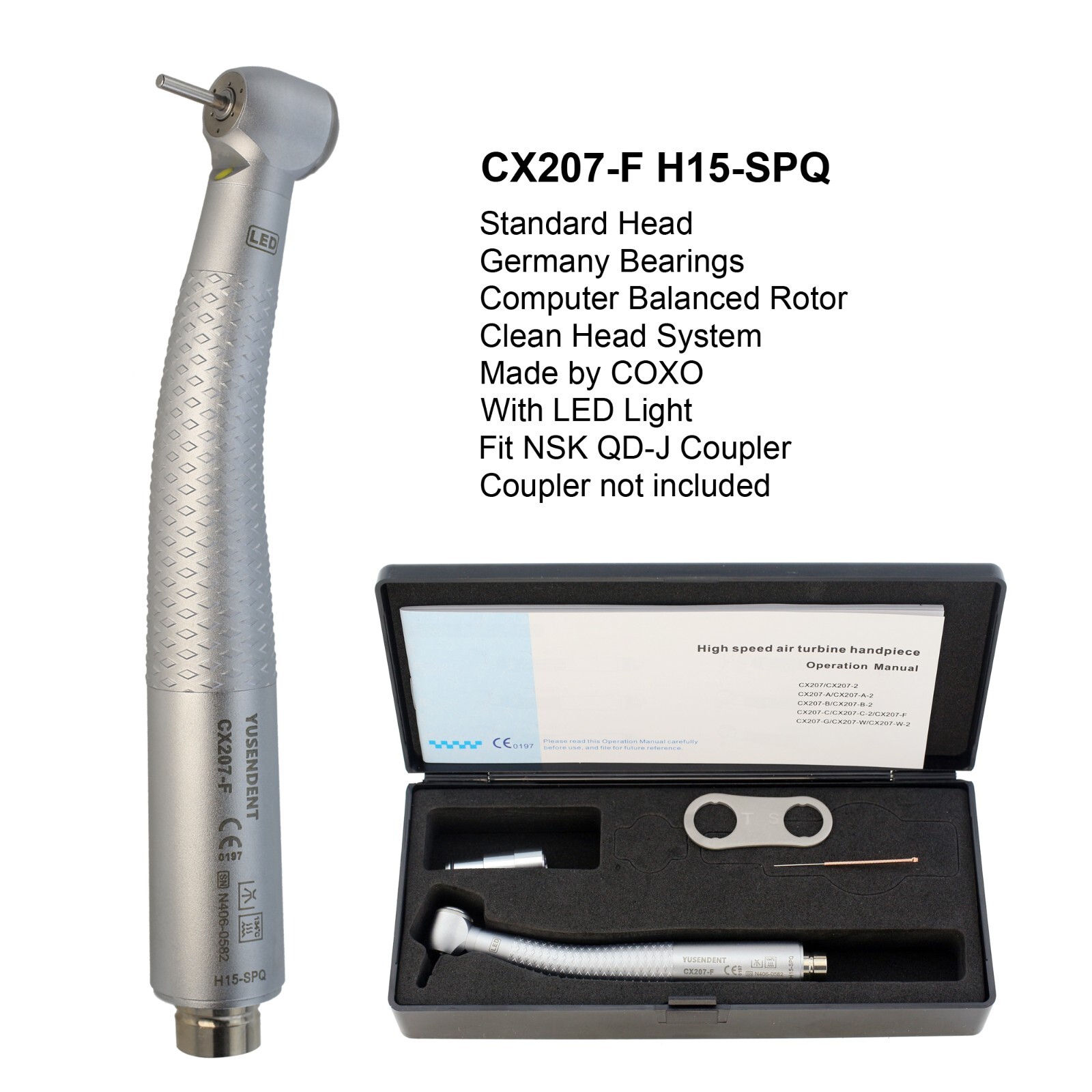 COXO Dental Self Power LED Handpiece CX207-F High Speed Turbine 2 4 Hole Midwest