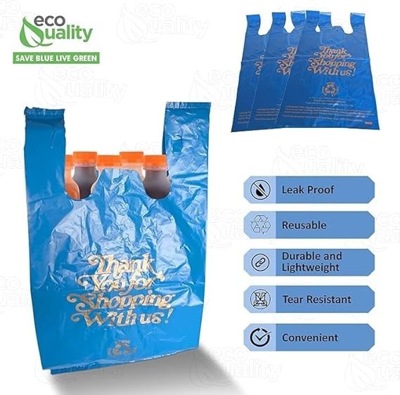 12×6.5×22 Inches Blue Plastic Shopping Bags for Grocery Takeout Retail 480 Pcs