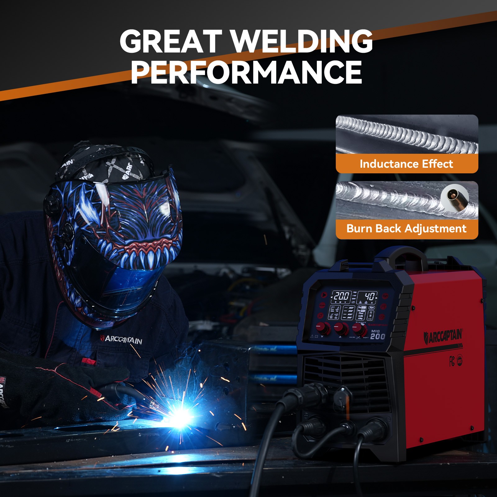 2026 ARCCAPTAIN 200A MIG Welder 110V/220V Gas/Gasless Flux Core Stick Lift Tig
