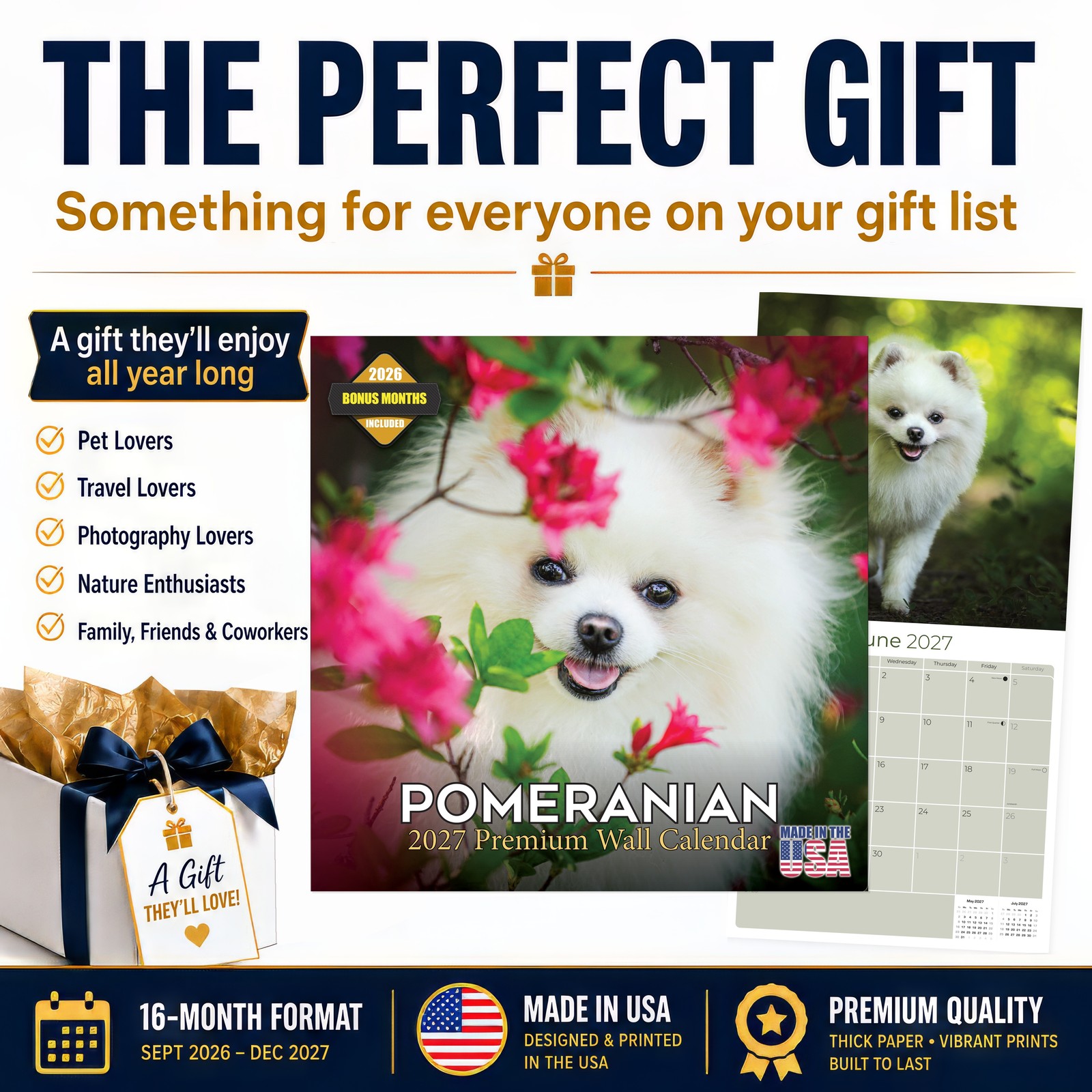 Pomeranian Dog Breed Calendar 2025 FULL SIZE 12×24 Made in USA