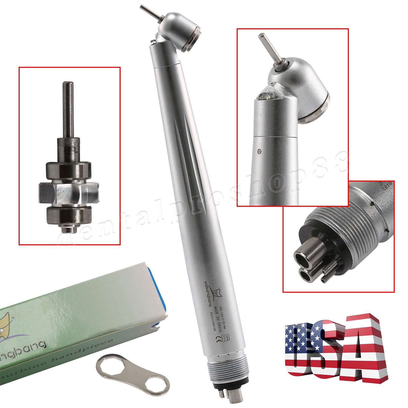LED Dental Surgical Handpiece 45° Angle 4 Hole Midwest Rear Exhaust Impact Air