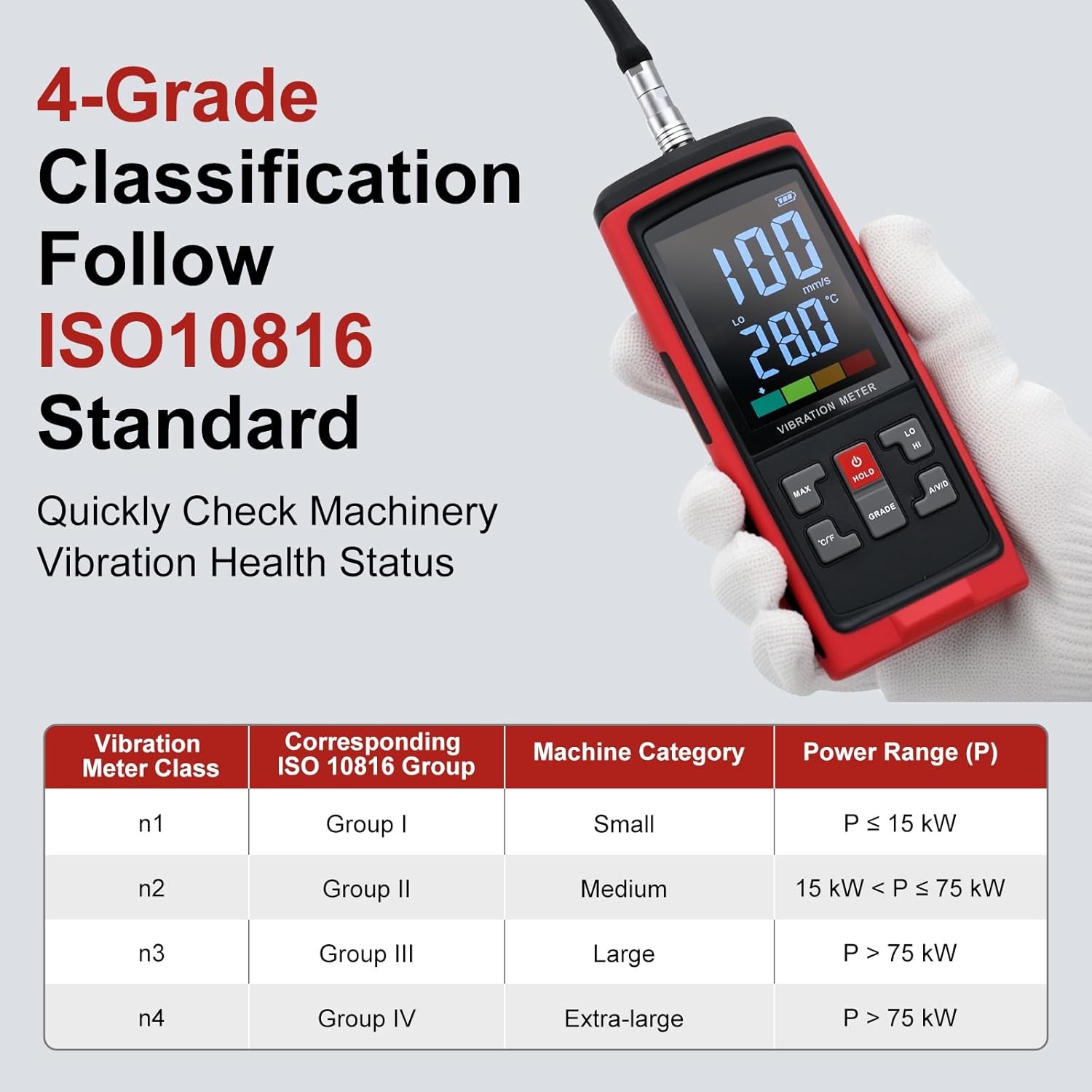 Digital Vibration Meter 3 Detachable Probes Vibration Analyzer High-Precision US