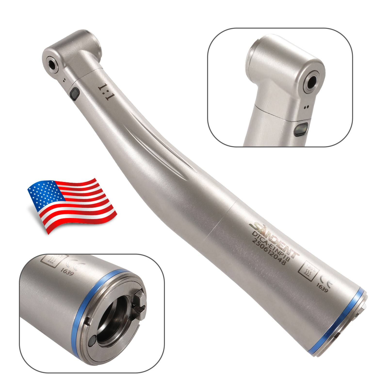Dental 1:1 LED Fiber Optic Handpiece Contra Angle Fit NSK Electric Motor