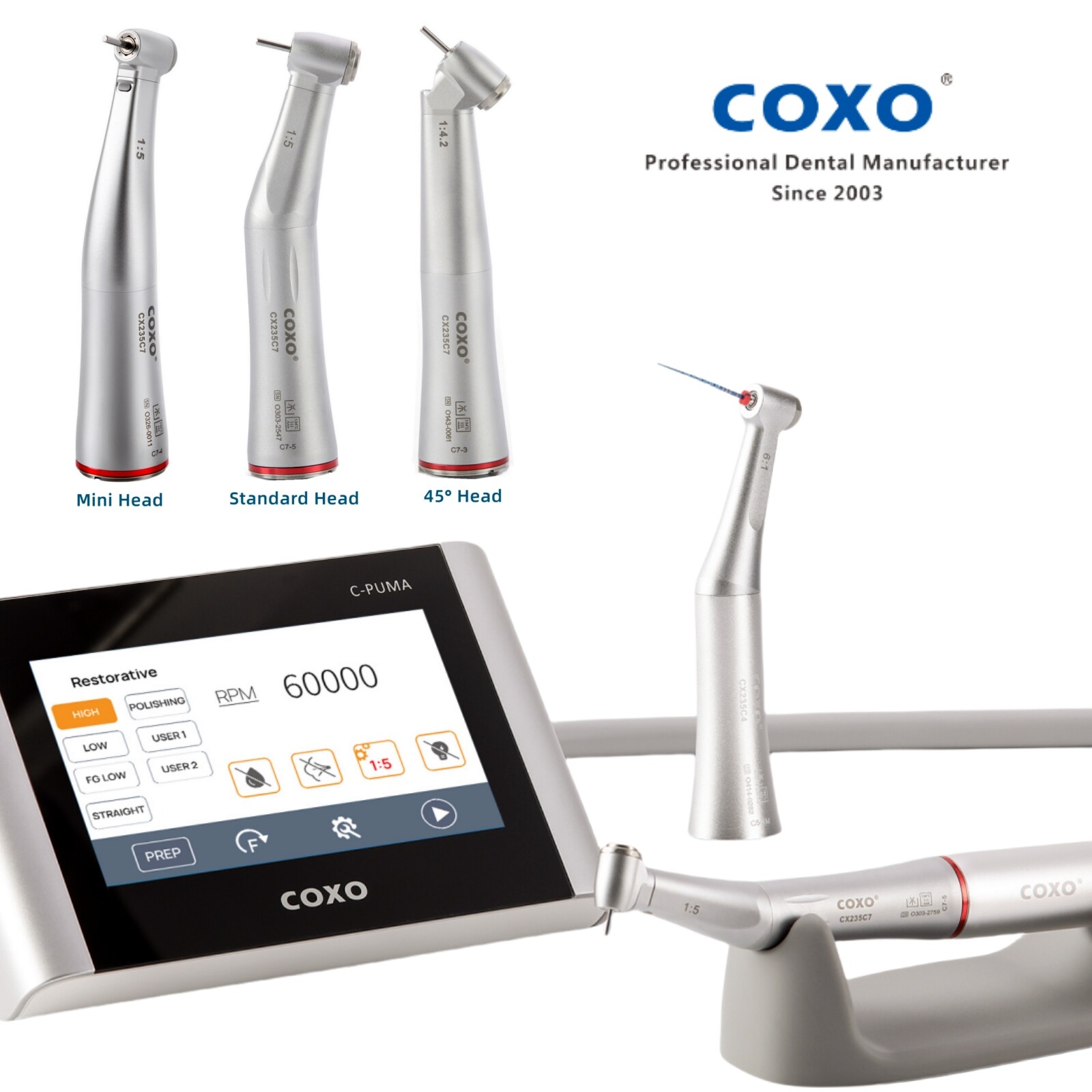 COXO Dental C PUMA Master LED Electric Motor & Endo Motor+1:5 & 6:1 Handpiece