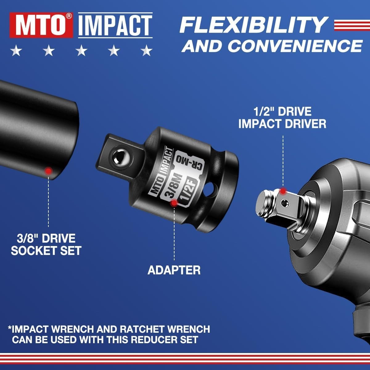2-Piece 1/2″ Female to 3/8″ Male Impact Socket Adapter Set, 1/2″ Drive Impact Dr