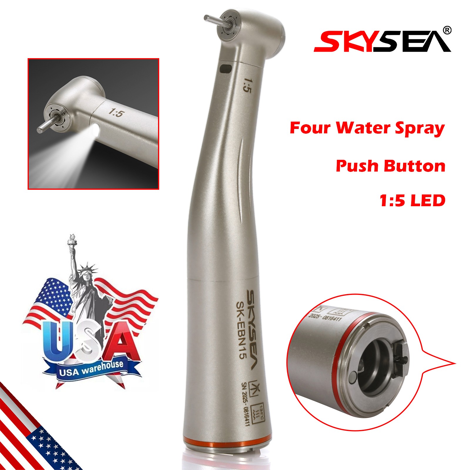 NSK Style Dental 1:5 Optic LED Contra Angle Increasing Handpiece Fit FG Bur SK