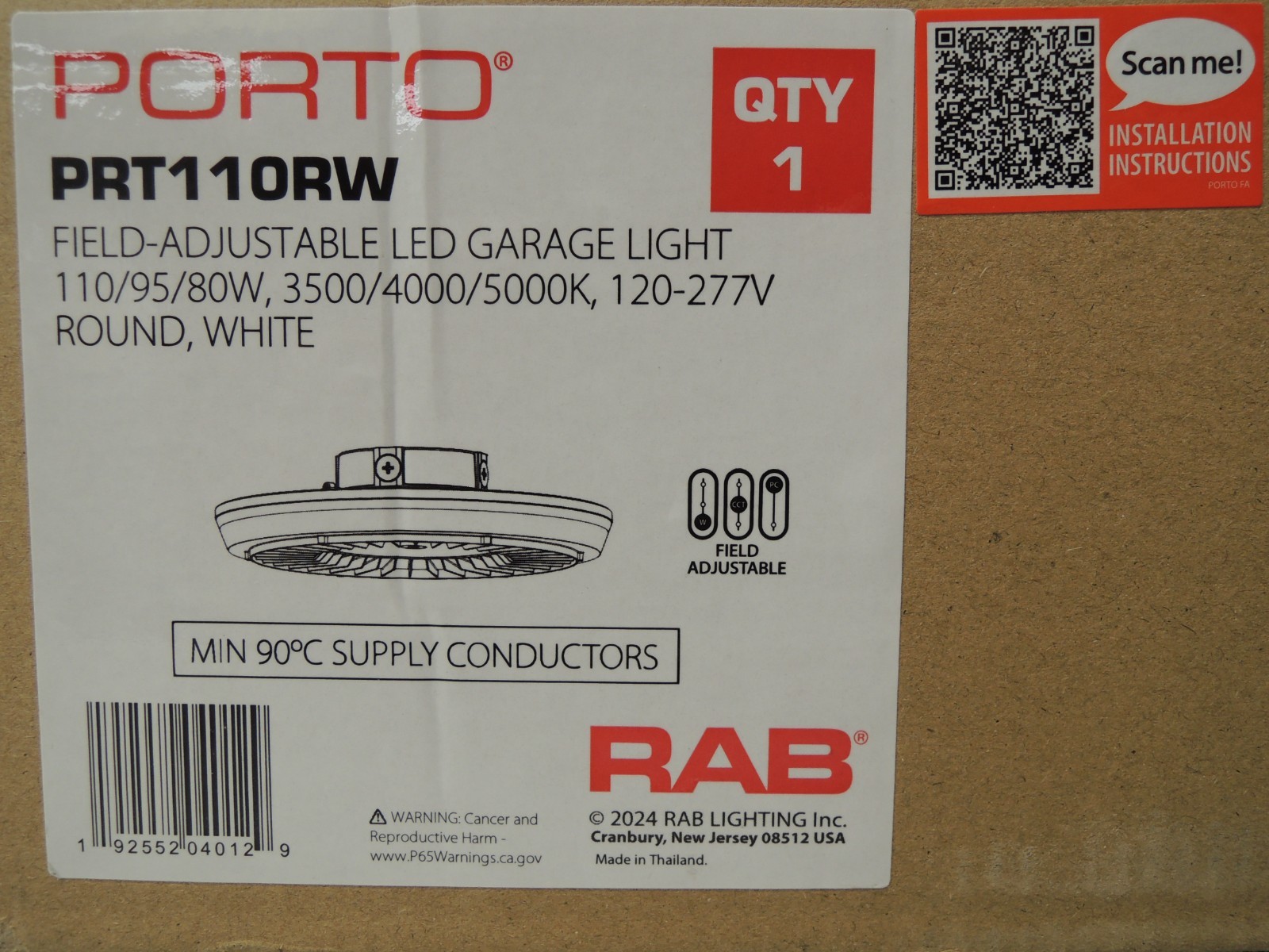 RAB Porto Field Adjustable LED Garage Light 110W/95W/80W 3500K/4000K/5000K Round