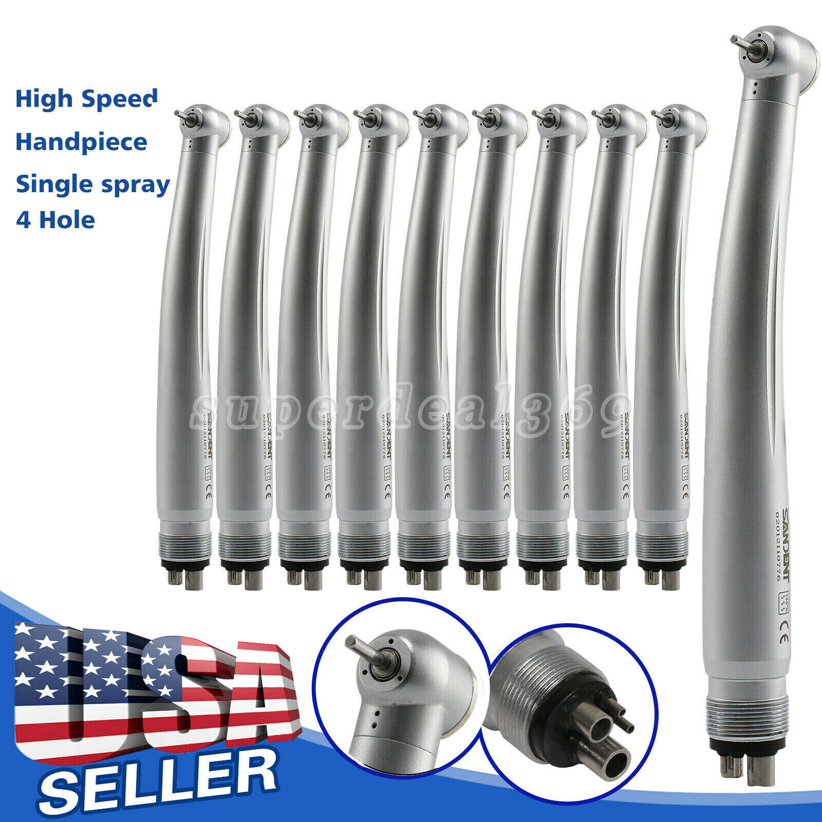 10*SANDENT Dental High Speed Turbine Handpiece Push Button Standard Head 4 Hole