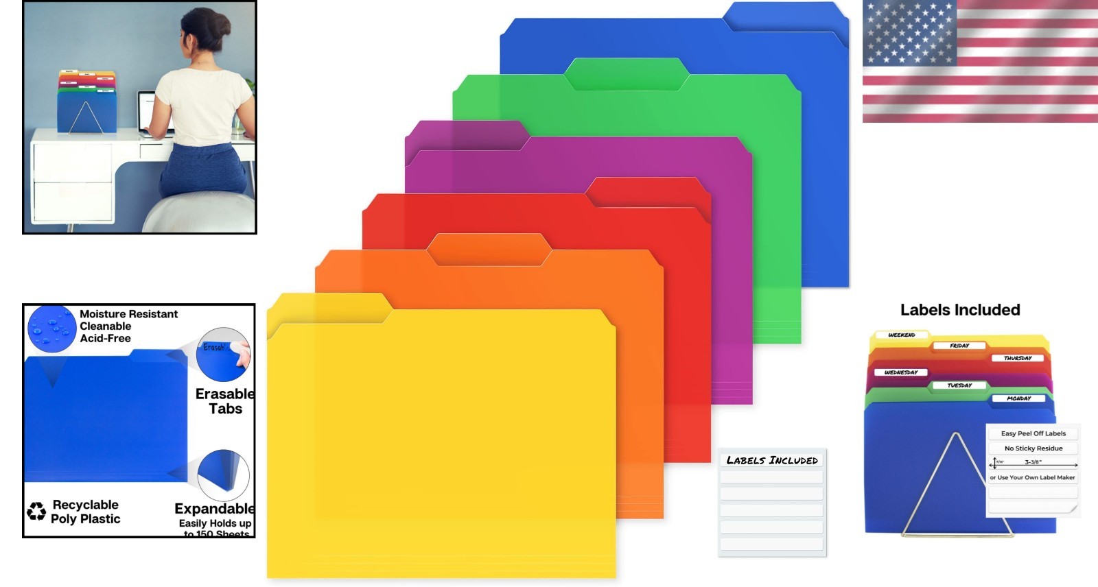 Vibrant 6-Pack Plastic Filing Folders 1/3 Tab for Stylish Document Organization