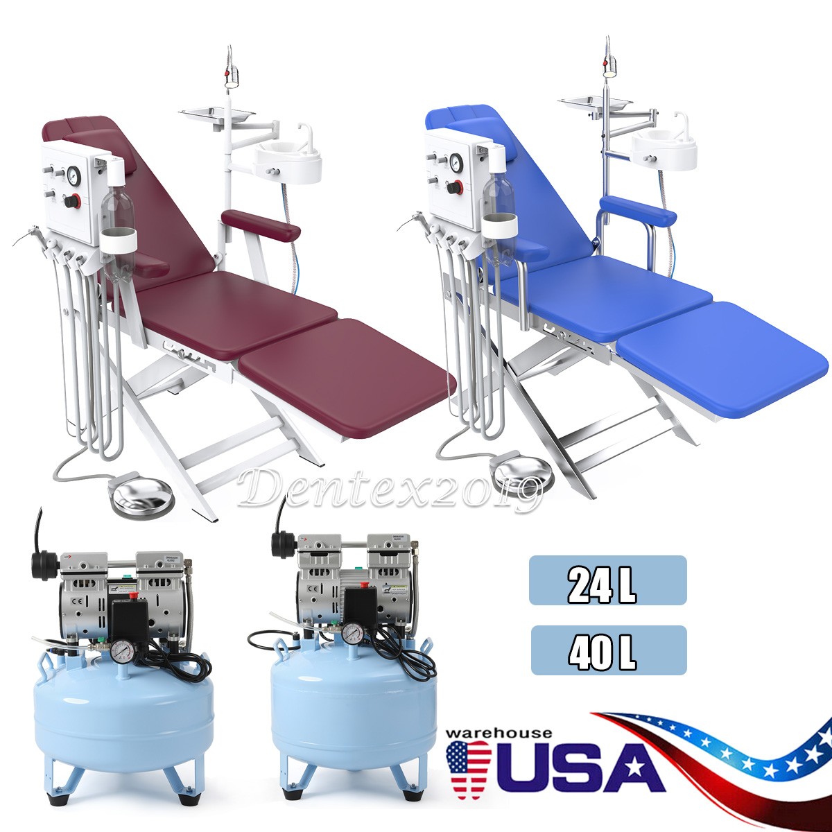 Dual Gauge Oil-Free Dental Air Compressor 58dB /Mobile Chair Air Turbine Unit