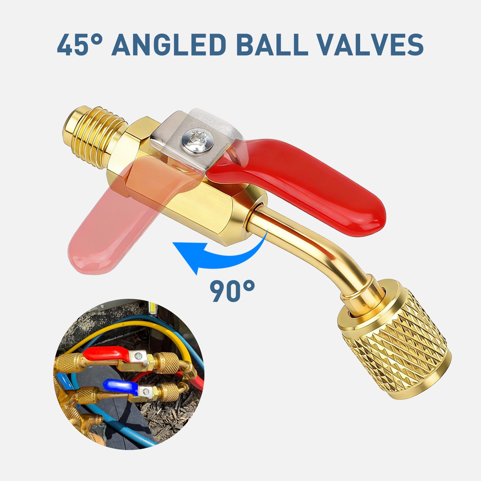 7Pcs AC Refrigerant Ball Valve Kit 1/4″ 5/16″ Adapter R410A R12 Mini Split HVAC
