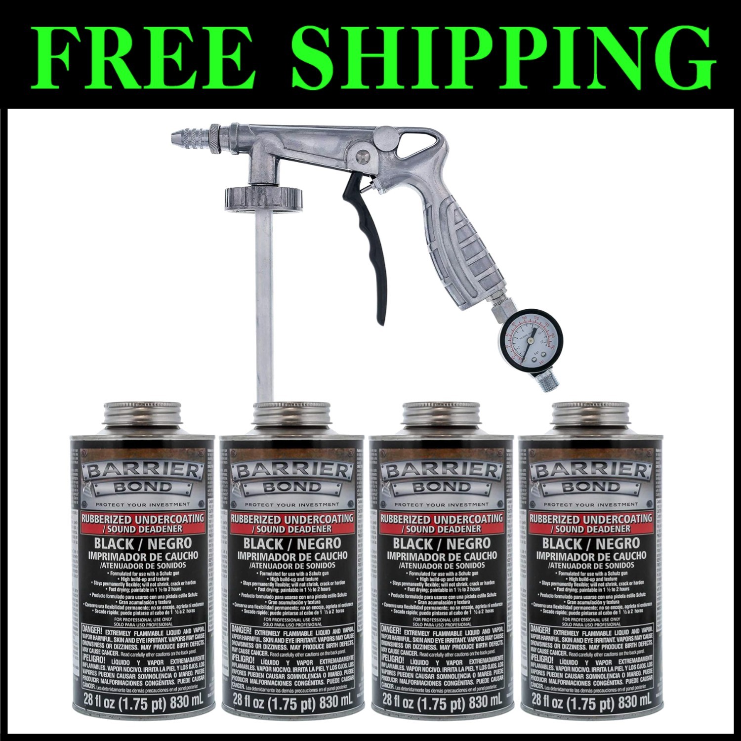 Rubberized Undercoating Spray Kit, 4-Pack**