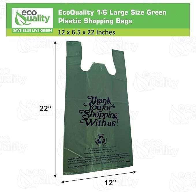 12×6.5×22 Inches Green Plastic Shopping Bags for Grocery Takeout Retail 160 Pcs