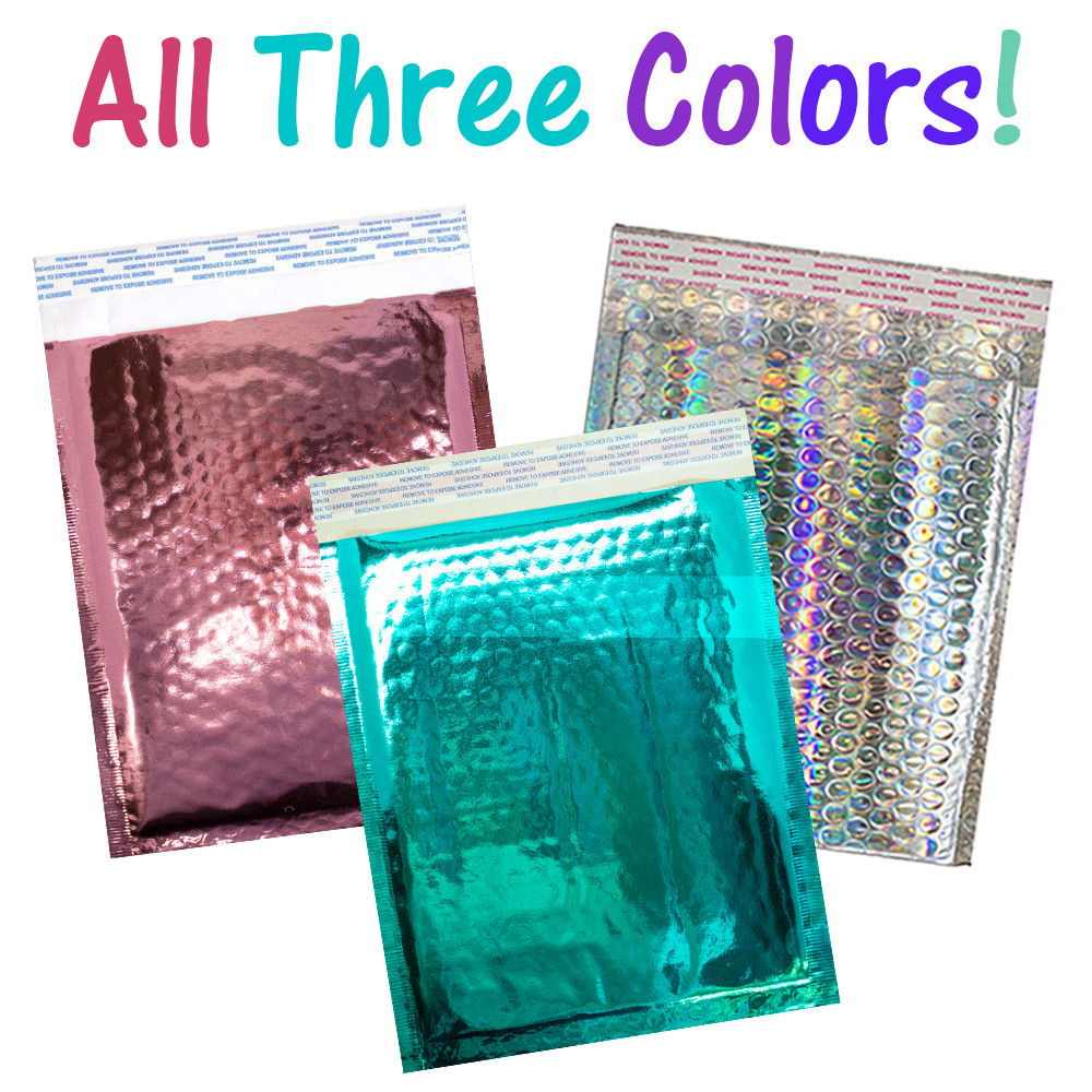 8.5×12 Holographic, Pink, Teal METALLIC BUBBLE MAILERS, Color Padded Envelopes!