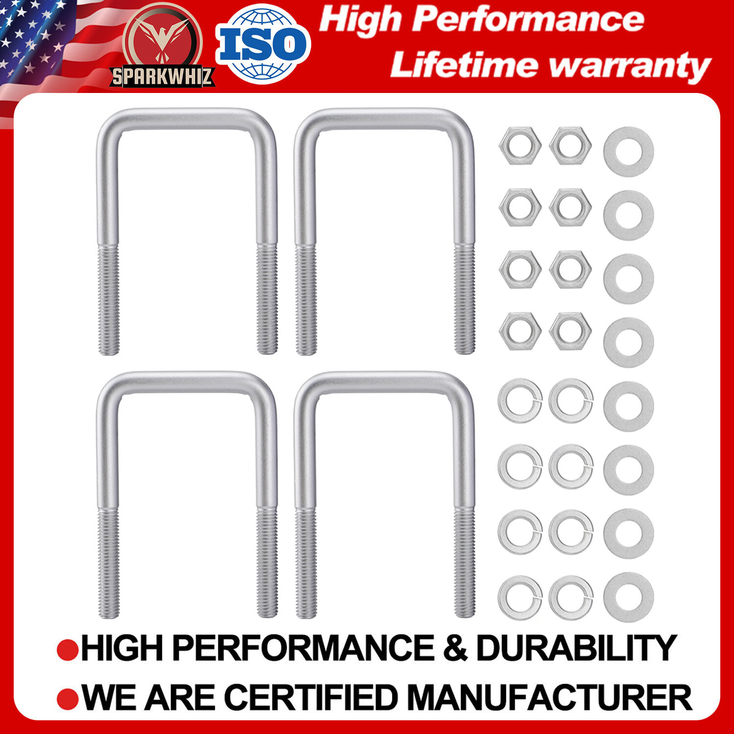 4 PCS Square U Bolt 1/2″ D x 3-1/16″ W x 5-5/16″ L Hardware For Boat Trailer Kit