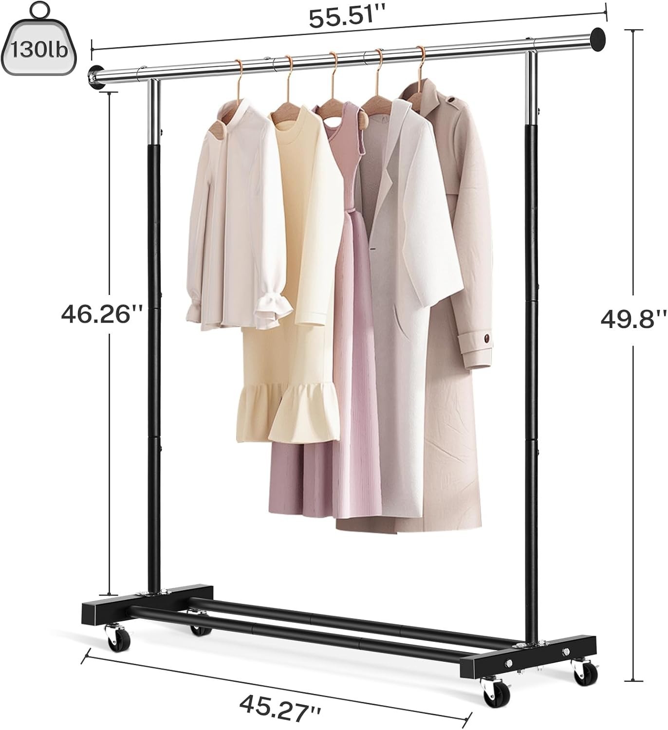 Clothing Rack Heavy Duty Rolling Garment Rack with Wheels for Hanging Clothes