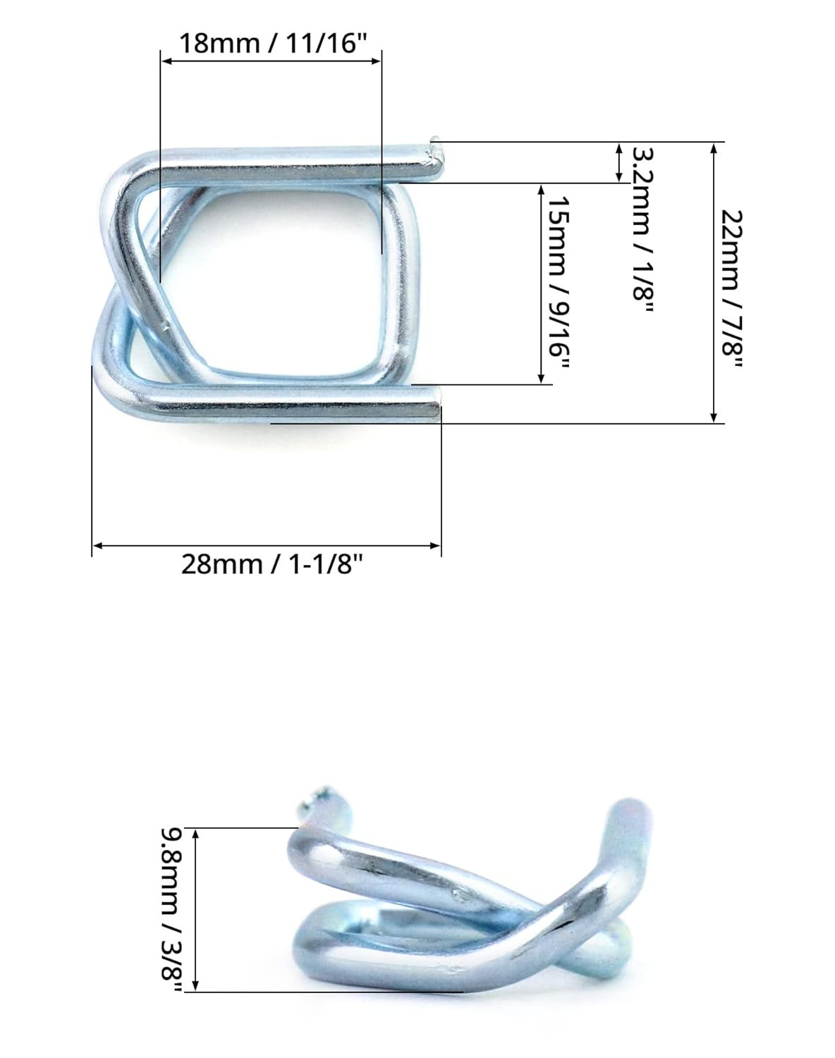 50PCS 1/2” Metal Wire Buckles for Polypropylene Cord Strapping Silver Steel